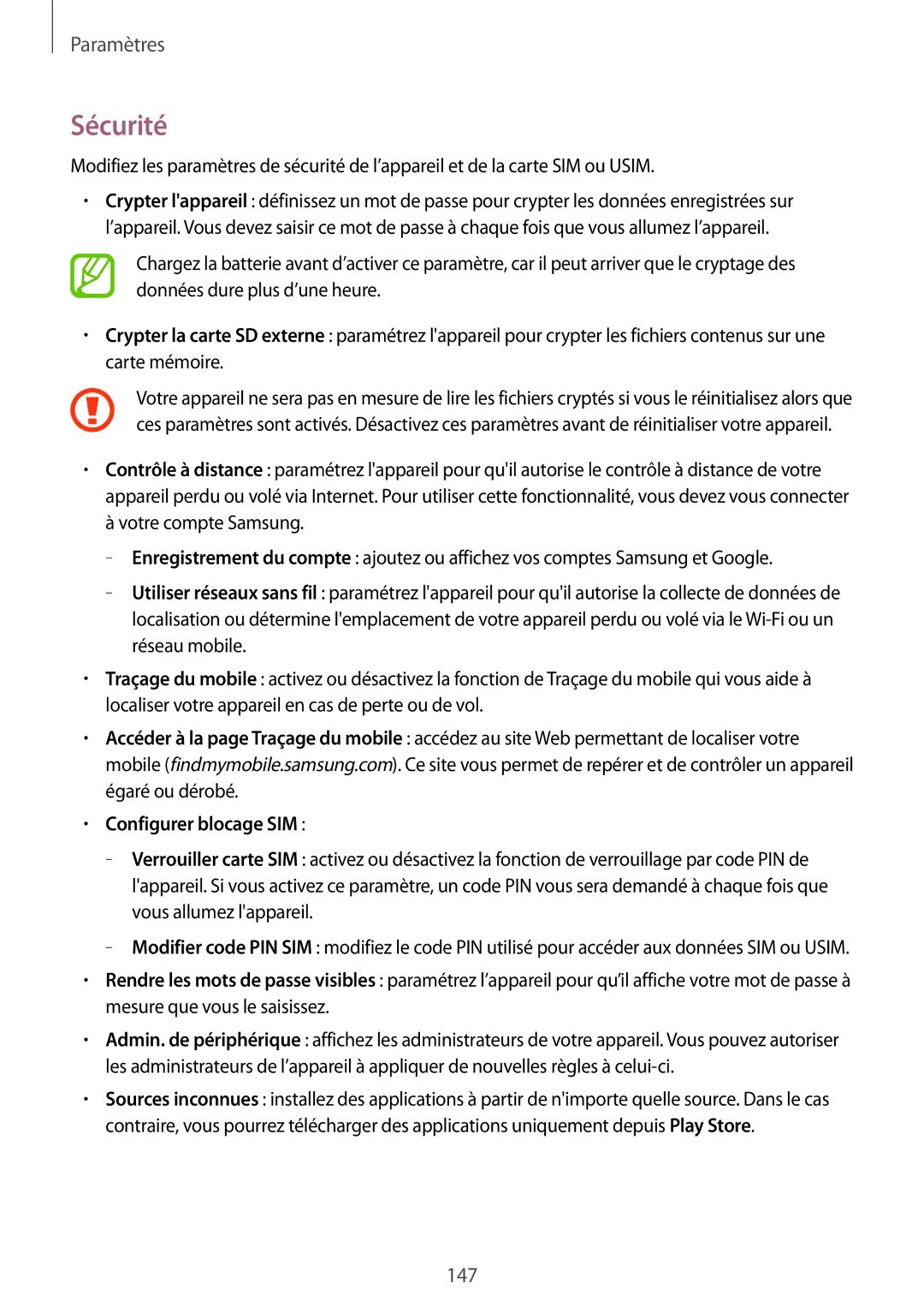 Samsung SM-T525NZKAXEF, SM-T525NZWAXEF manual Sécurité, Configurer blocage SIM 