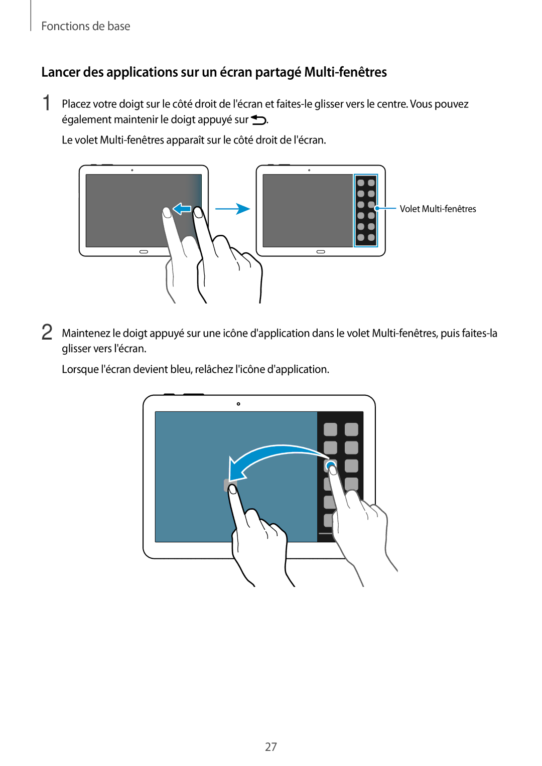 Samsung SM-T525NZKAXEF, SM-T525NZWAXEF manual Lancer des applications sur un écran partagé Multi-fenêtres 