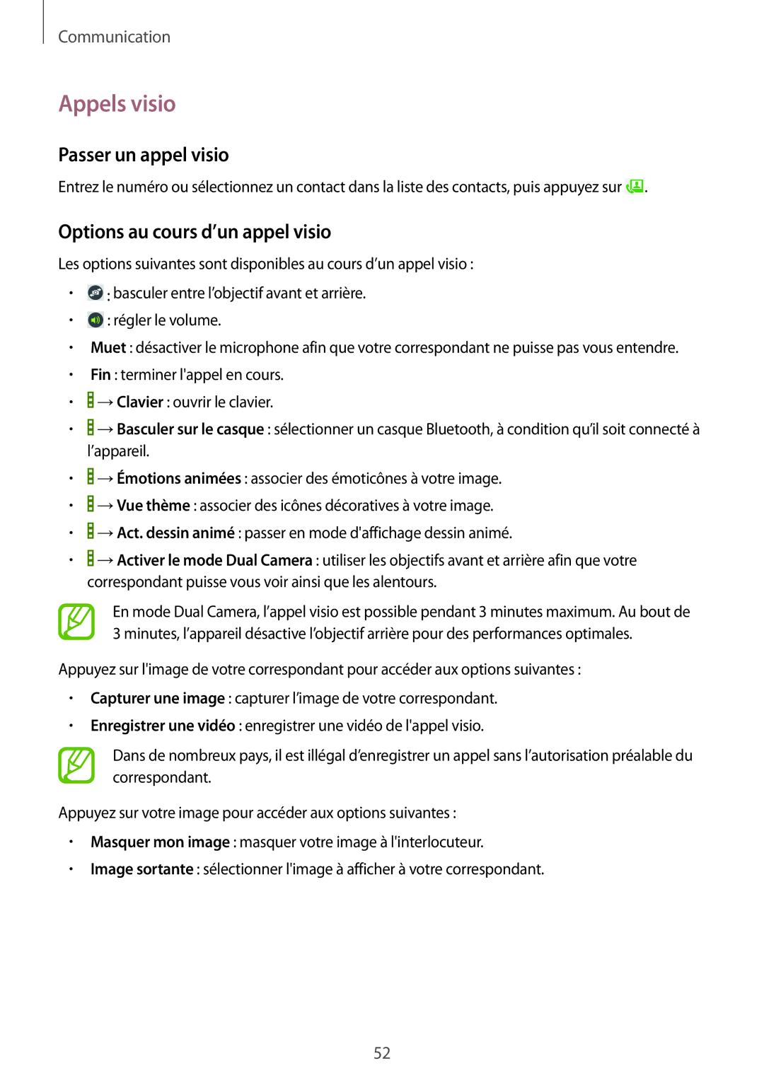 Samsung SM-T525NZWAXEF, SM-T525NZKAXEF manual Appels visio, Passer un appel visio, Options au cours d’un appel visio 