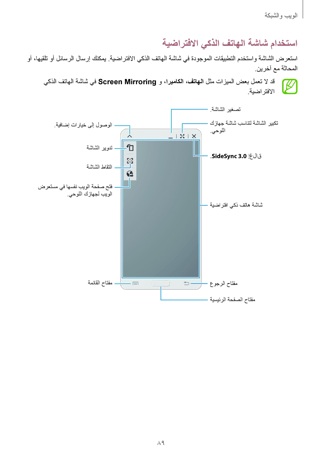 Samsung SM-T525NZWAKSA, SM-T525NZWAXSG, SM-T525NZKAKSA manual ةيضارتفلاا يكذلا فتاهلا ةشاش مادختسا 