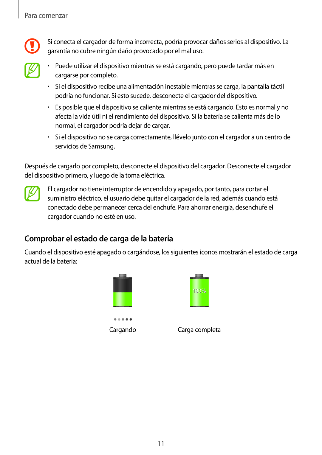 Samsung SM-T530NZWAPHE, SM-T530NYKATPH, SM-T530NZWATPH, SM-T530NYKADBT manual Comprobar el estado de carga de la batería 