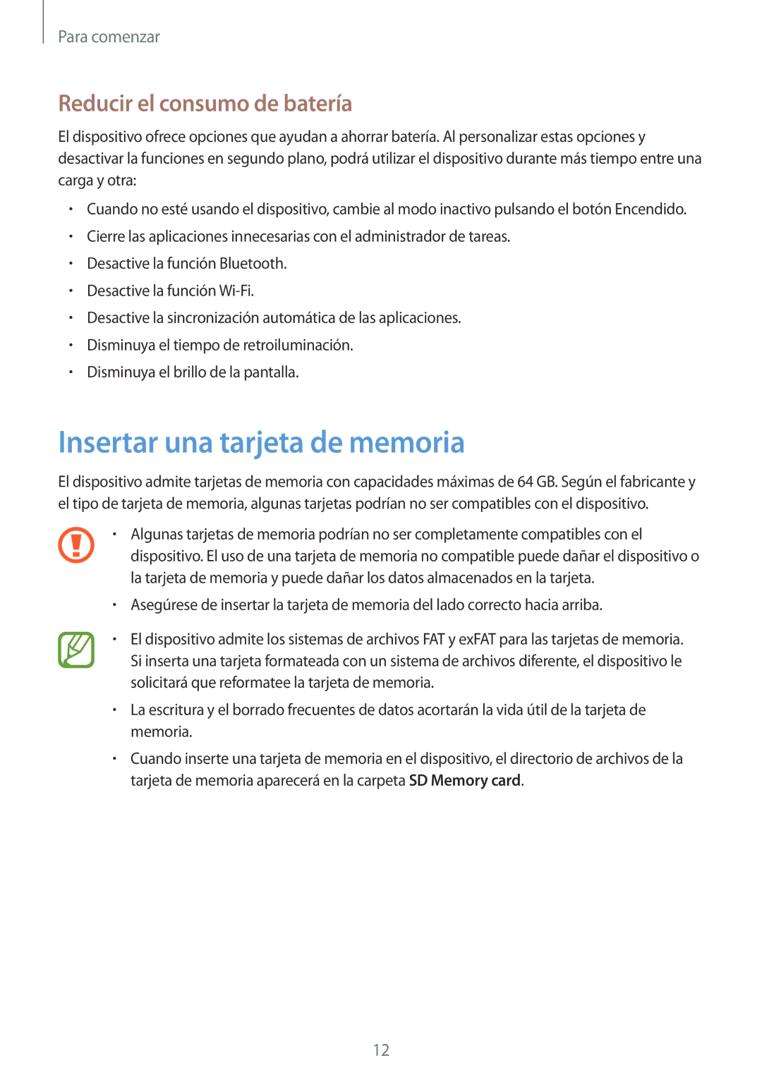 Samsung SM-T530NZWAXEH, SM-T530NYKATPH, SM-T530NZWATPH manual Insertar una tarjeta de memoria, Reducir el consumo de batería 