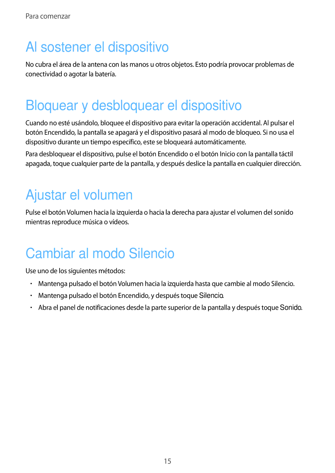 Samsung SM-T530NYKATPH manual Al sostener el dispositivo, Bloquear y desbloquear el dispositivo, Ajustar el volumen 