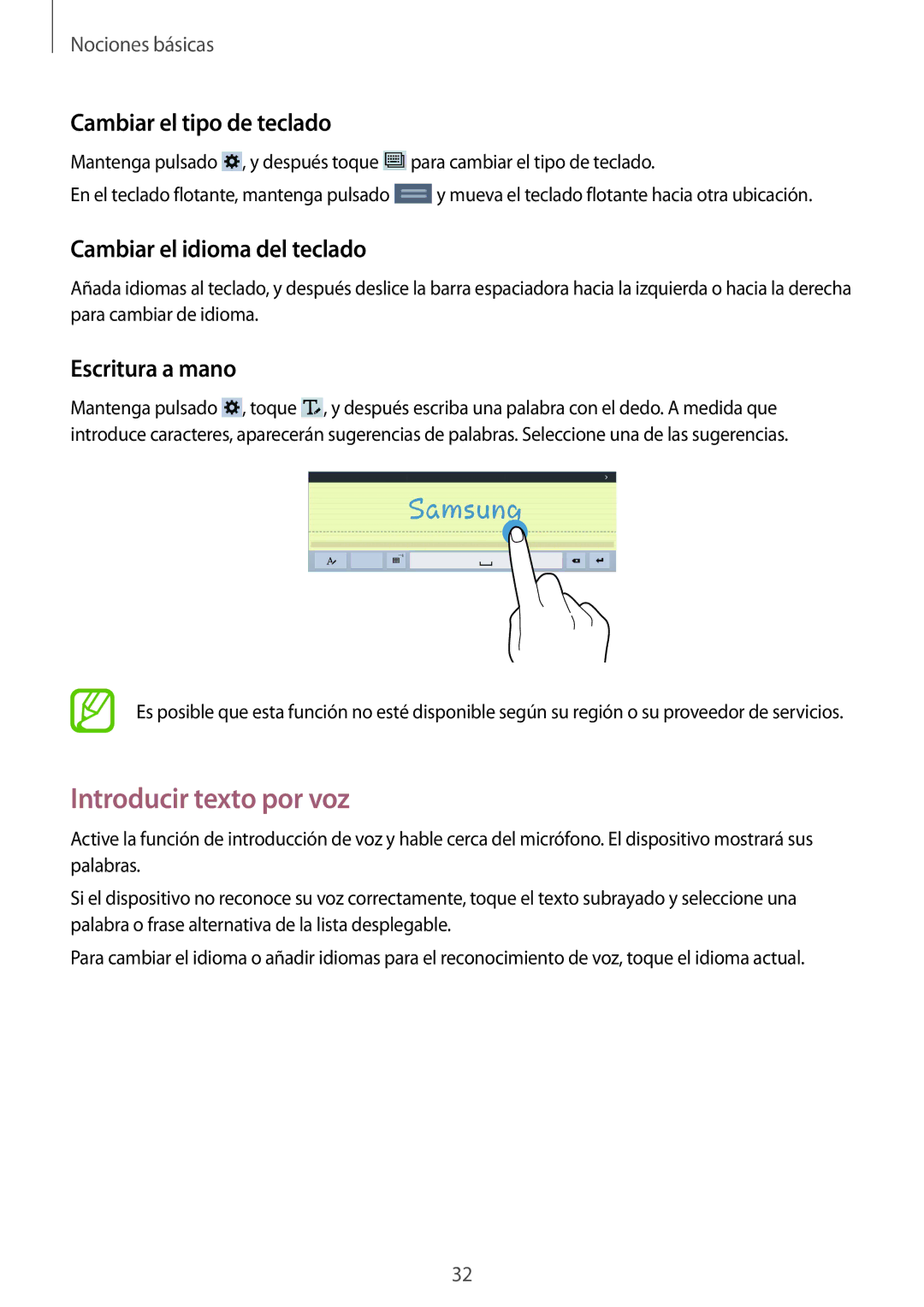 Samsung SM-T530NYKADBT, SM-T530NYKATPH Introducir texto por voz, Cambiar el tipo de teclado, Cambiar el idioma del teclado 