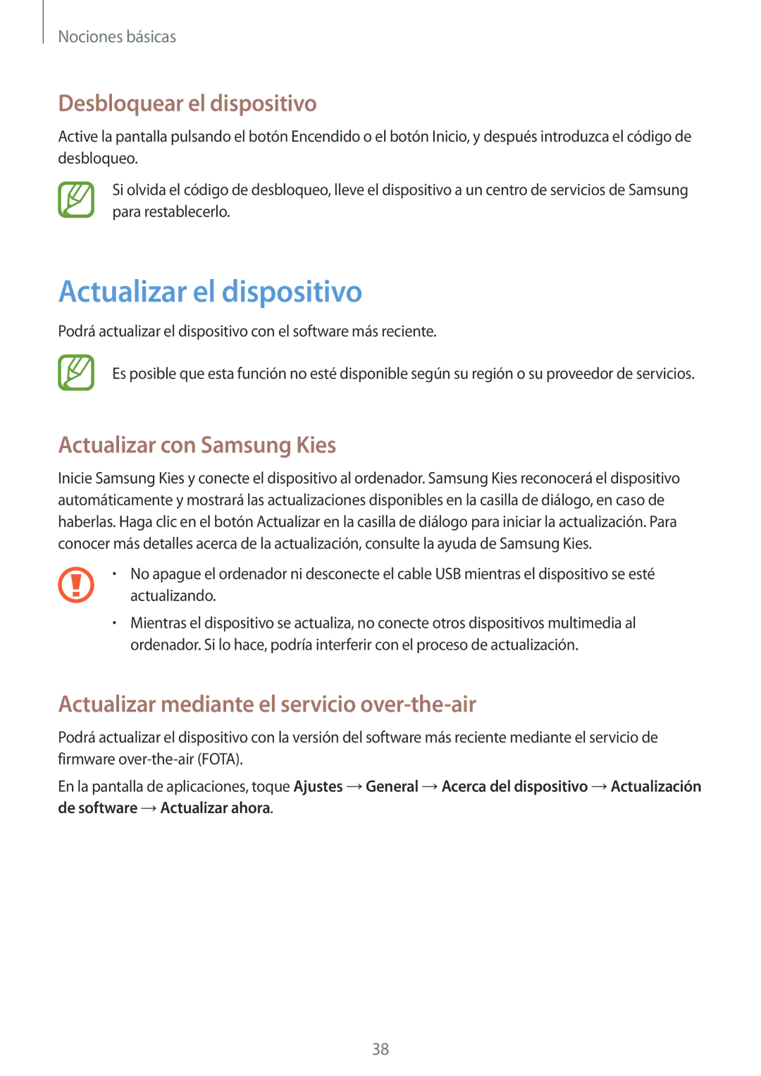 Samsung SM-T530NZWAAUT, SM-T530NYKATPH Actualizar el dispositivo, Desbloquear el dispositivo, Actualizar con Samsung Kies 