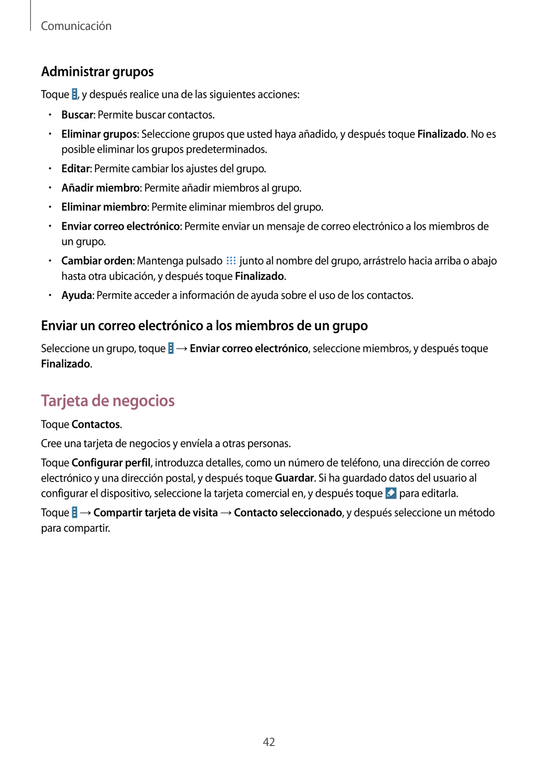 Samsung SM-T530NZWAXEH Tarjeta de negocios, Administrar grupos, Enviar un correo electrónico a los miembros de un grupo 