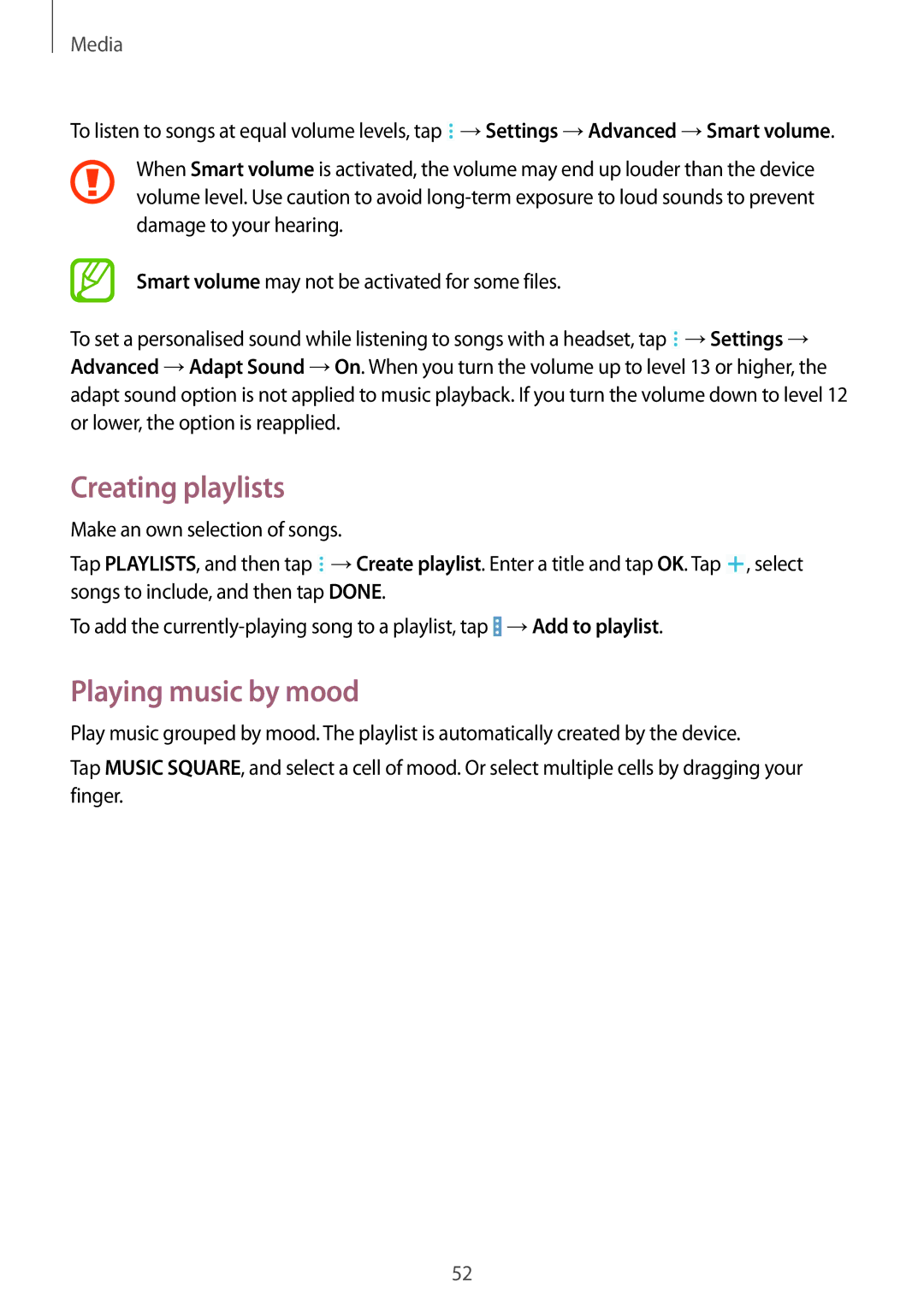 Samsung SM-T530NZWATUR, SM-T530NYKATPH, SM-T530NZWATPH, SM-T530NZWEDBT manual Creating playlists, Playing music by mood 