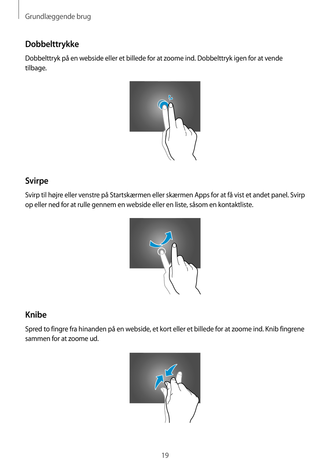 Samsung SM-T530NYKANEE, SM-T530NYKENEE, SM-T530NZWANEE, SM-T530NDWANEE manual Dobbelttrykke, Svirpe, Knibe 