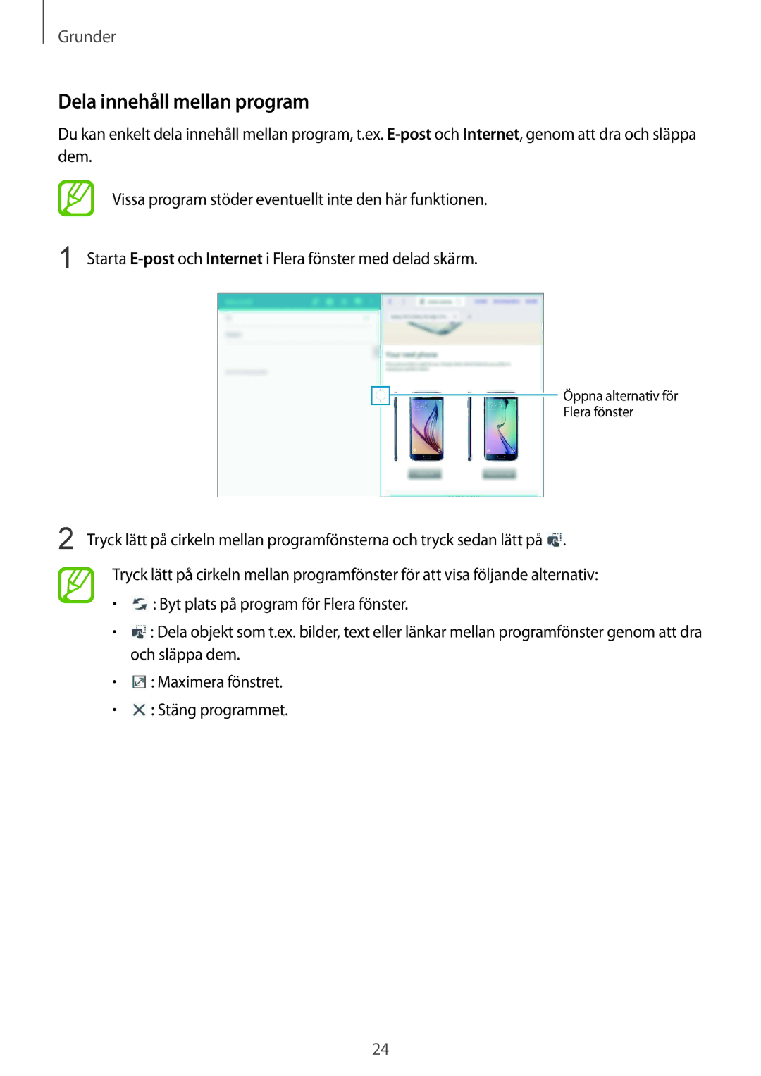 Samsung SM-T530NYKENEE, SM-T530NZWANEE, SM-T530NDWANEE, SM-T530NYKANEE manual Dela innehåll mellan program 