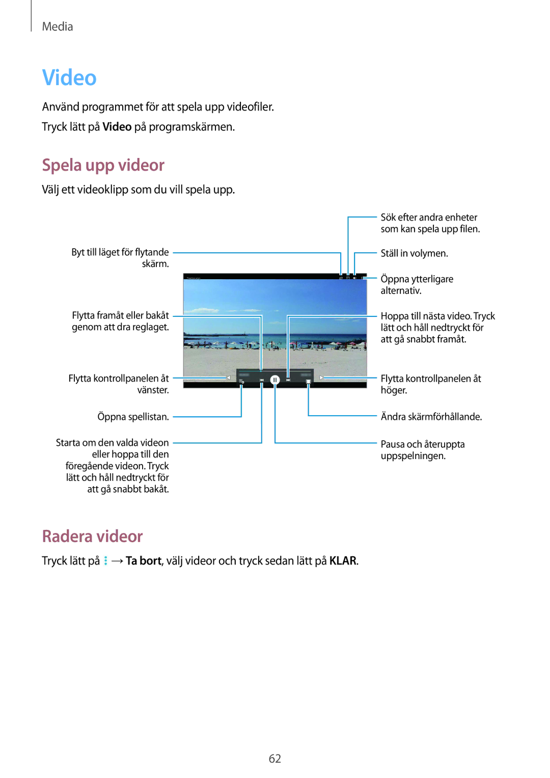 Samsung SM-T530NDWANEE, SM-T530NYKENEE, SM-T530NZWANEE, SM-T530NYKANEE manual Video, Radera videor 