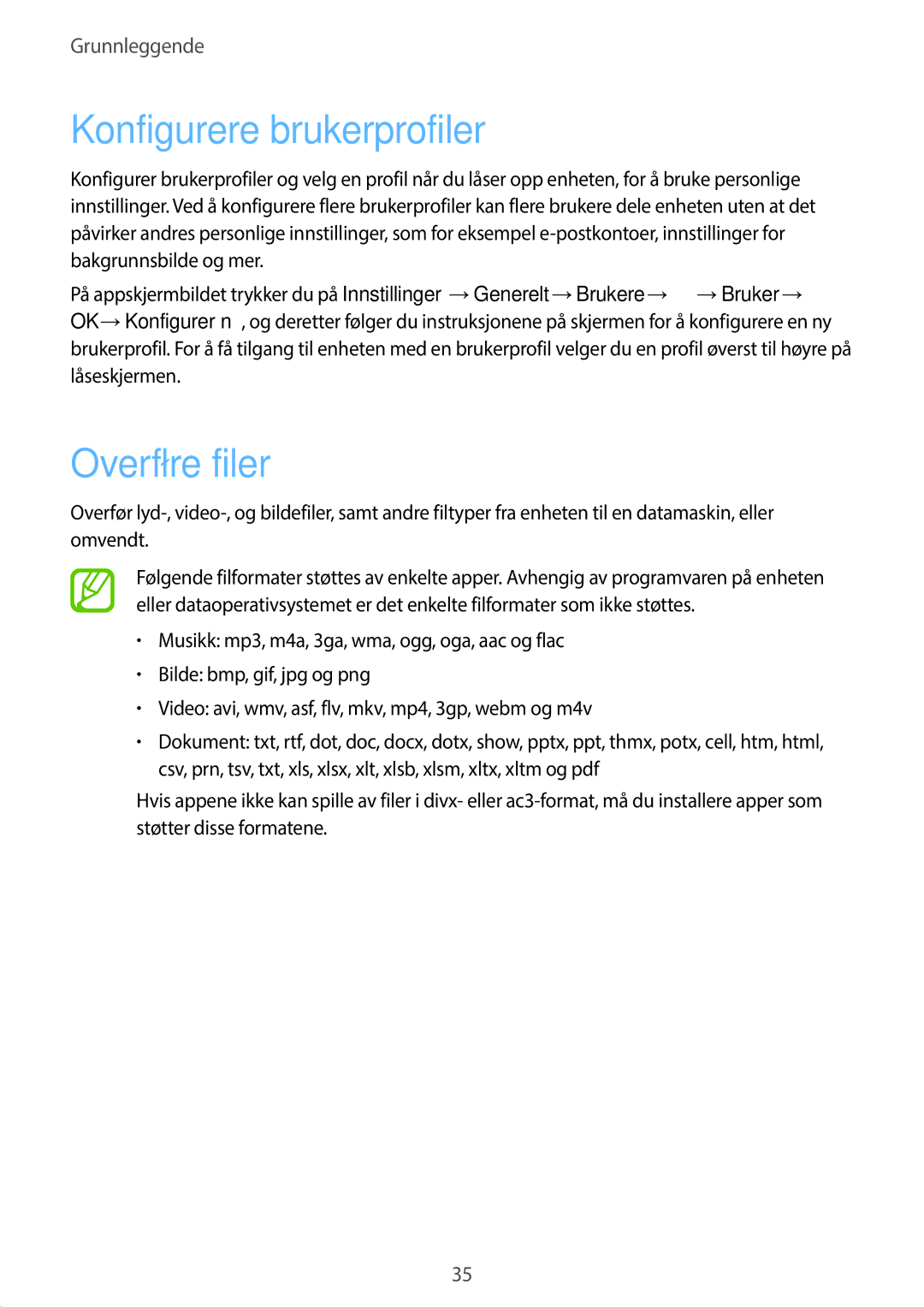 Samsung SM-T530NYKANEE, SM-T530NYKENEE, SM-T530NZWANEE, SM-T530NDWANEE manual Konfigurere brukerprofiler, Overføre filer 