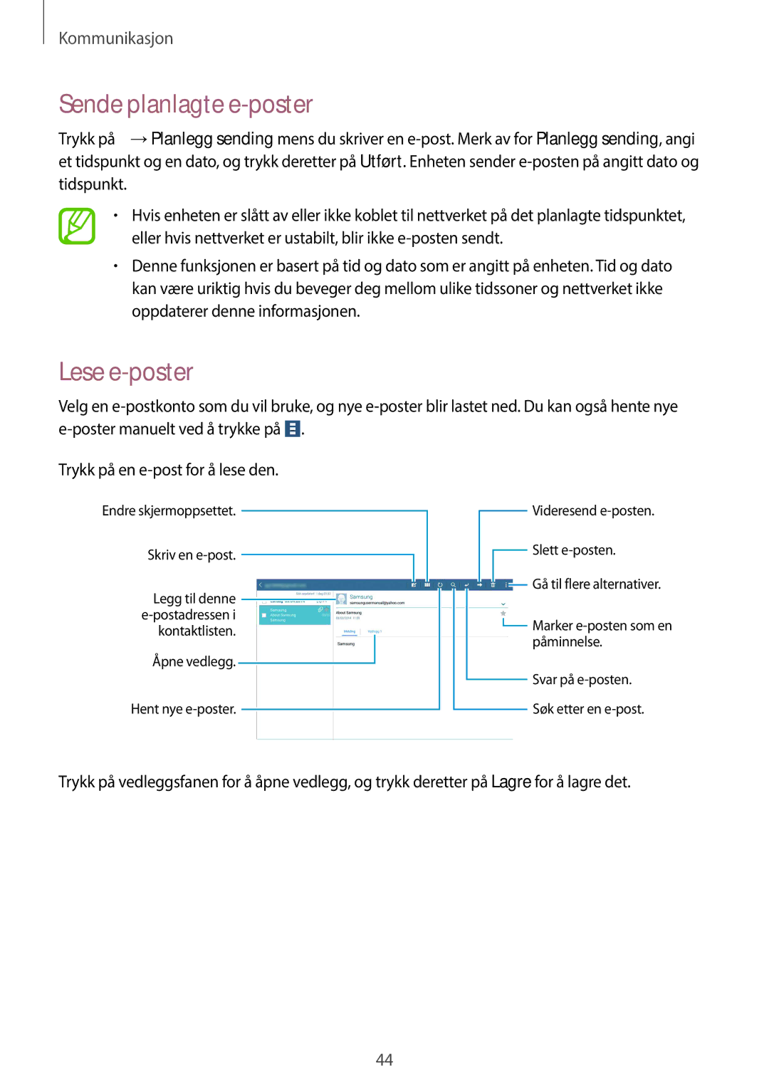 Samsung SM-T530NYKENEE, SM-T530NZWANEE, SM-T530NDWANEE, SM-T530NYKANEE manual Sende planlagte e-poster, Lese e-poster 