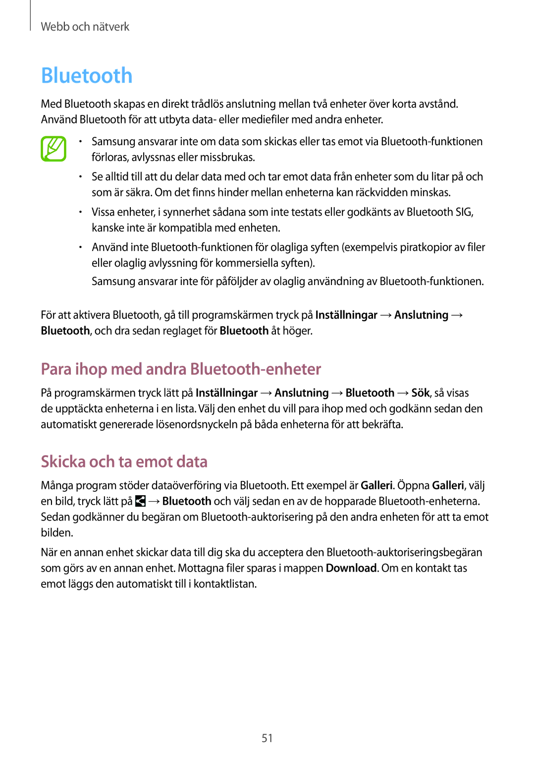 Samsung SM-T530NYKANEE, SM-T530NYKENEE, SM-T530NZWANEE Para ihop med andra Bluetooth-enheter, Skicka och ta emot data 