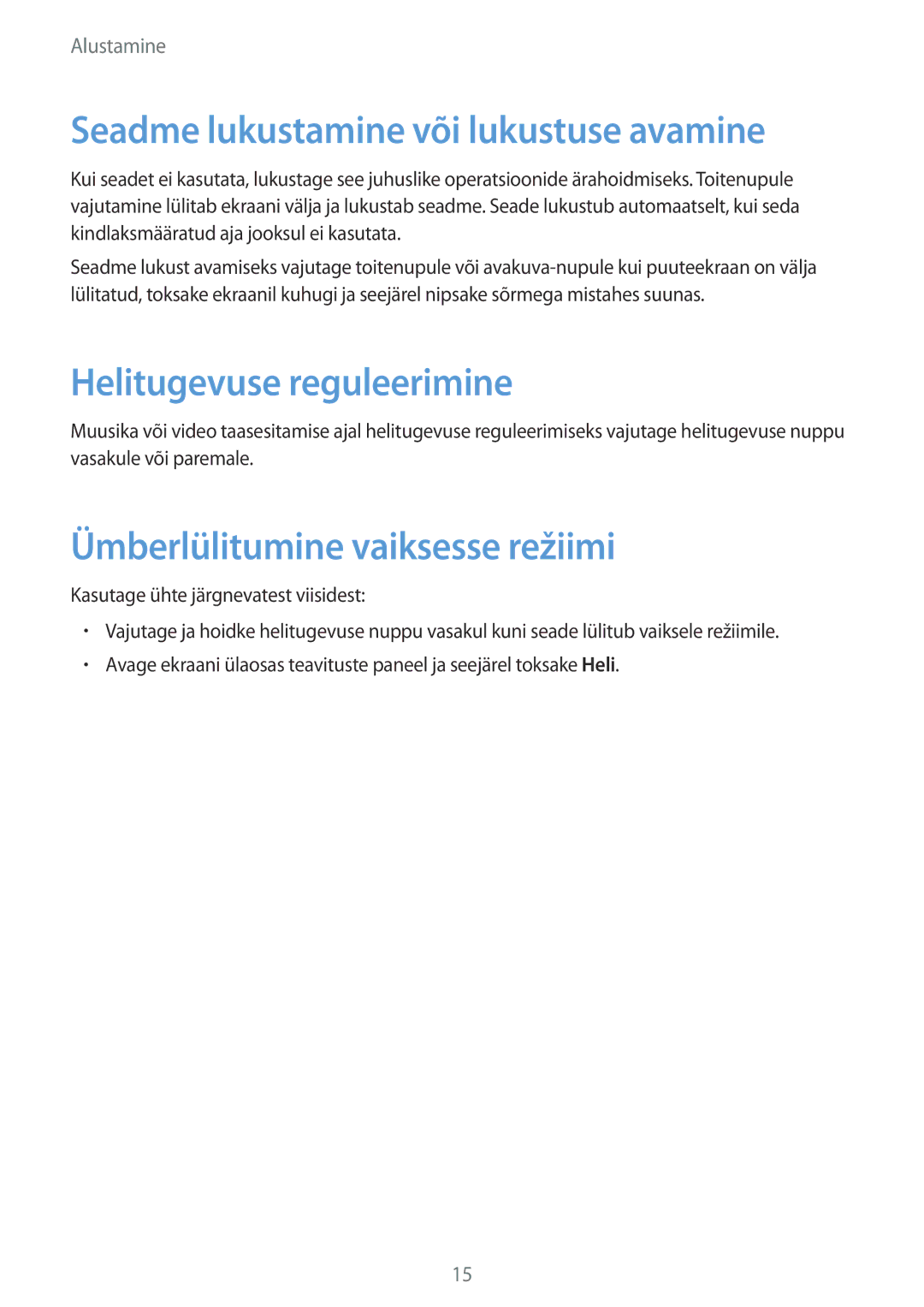 Samsung SM-T530NYKASEB, SM-T530NZWASEB manual Seadme lukustamine või lukustuse avamine, Helitugevuse reguleerimine 