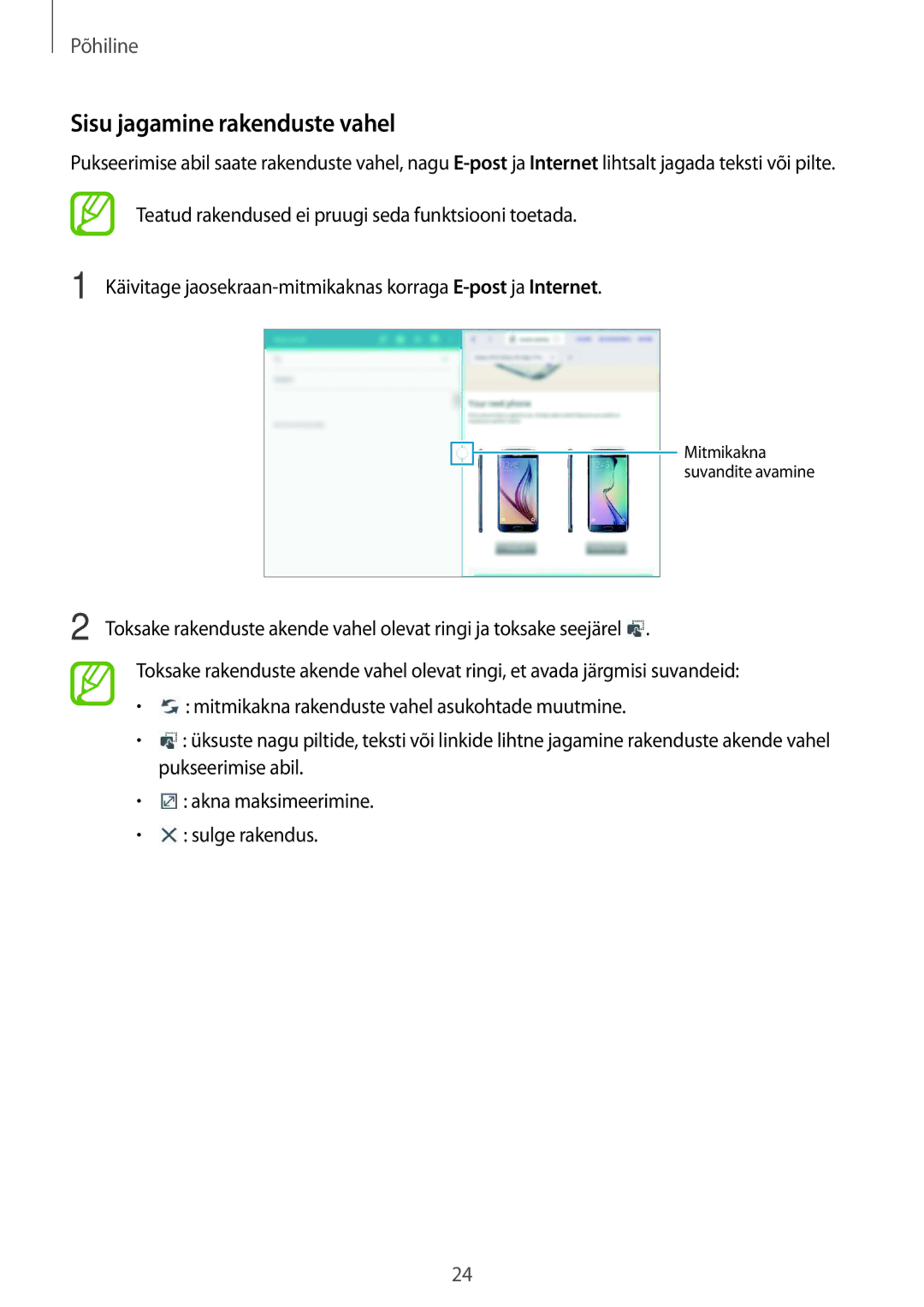 Samsung SM-T530NZWASEB, SM-T530NYKASEB manual Sisu jagamine rakenduste vahel 