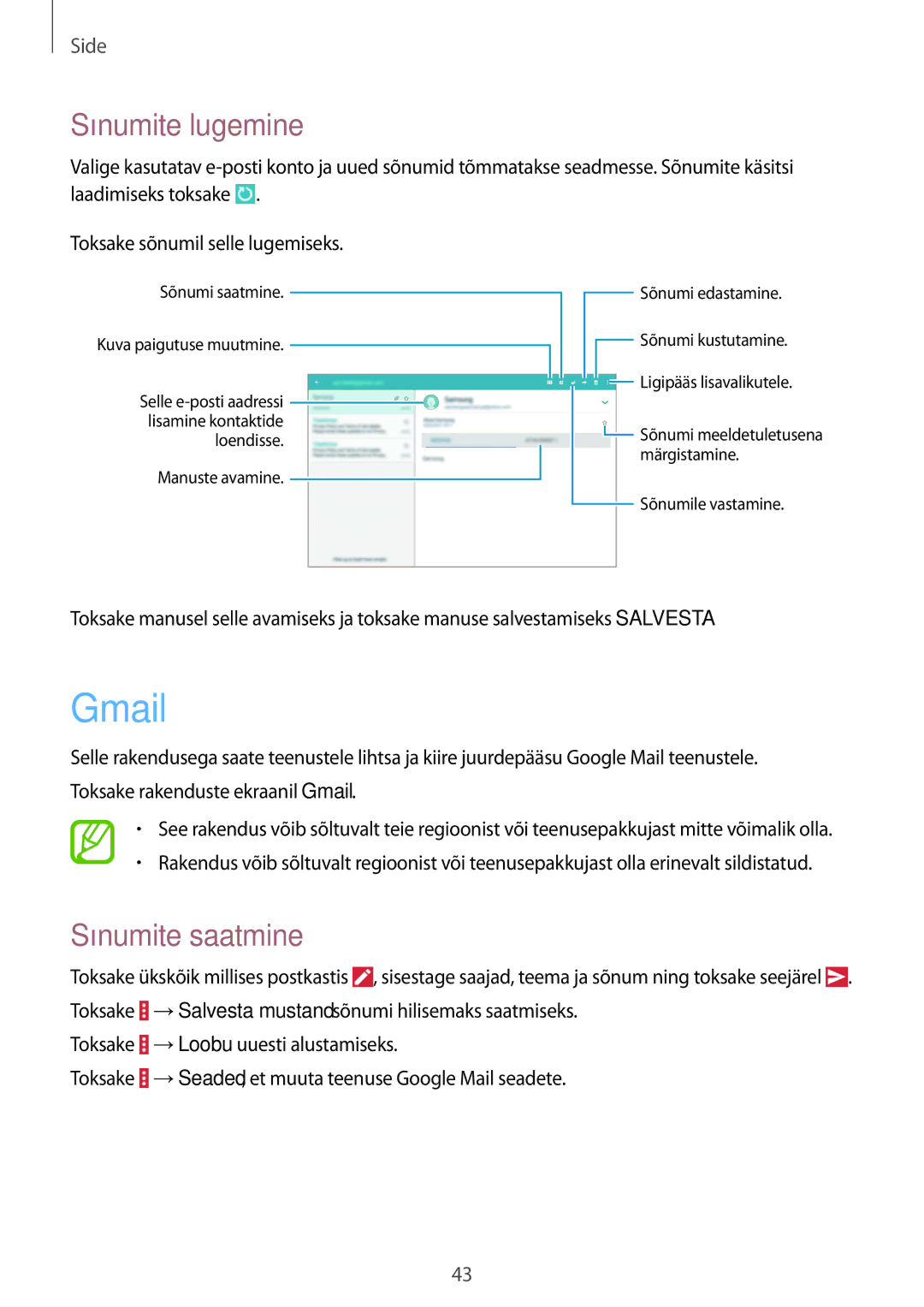 Samsung SM-T530NYKASEB, SM-T530NZWASEB manual Gmail, Sõnumite lugemine 