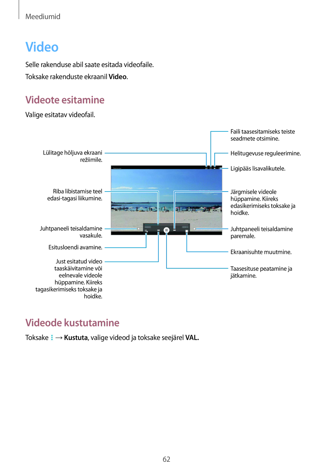 Samsung SM-T530NZWASEB, SM-T530NYKASEB manual Videode kustutamine, Valige esitatav videofail 