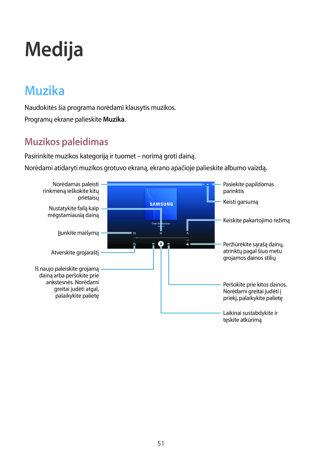 Samsung SM-T530NYKASEB, SM-T530NZWASEB manual Medija, Muzika, Muzikos paleidimas 