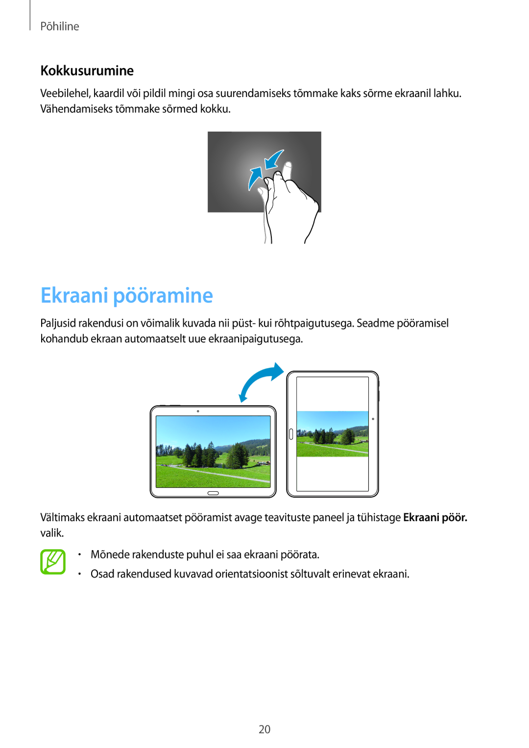 Samsung SM-T530NZWASEB, SM-T530NYKASEB manual Ekraani pööramine, Kokkusurumine 