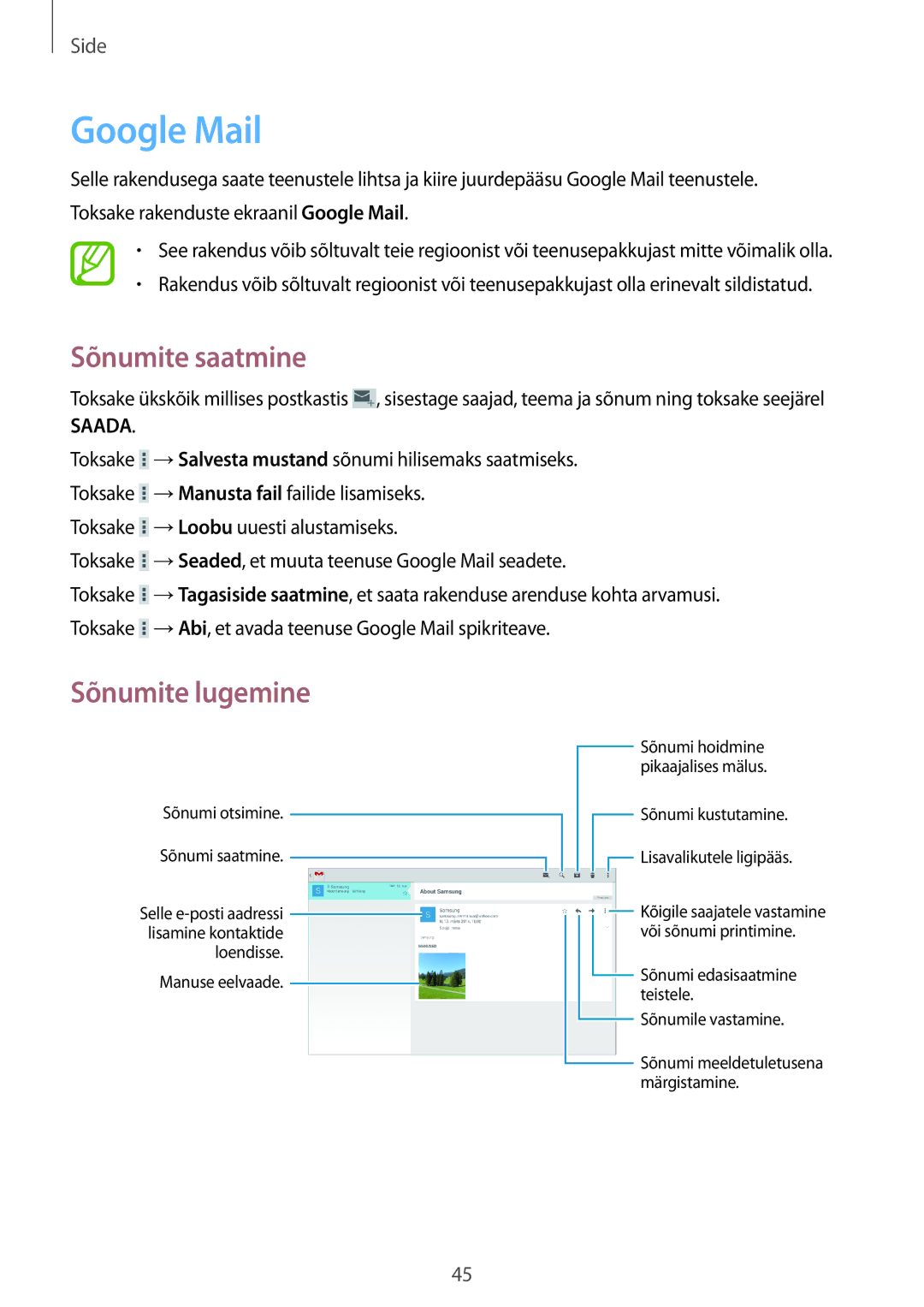 Samsung SM-T530NYKASEB, SM-T530NZWASEB manual Google Mail, Saada 