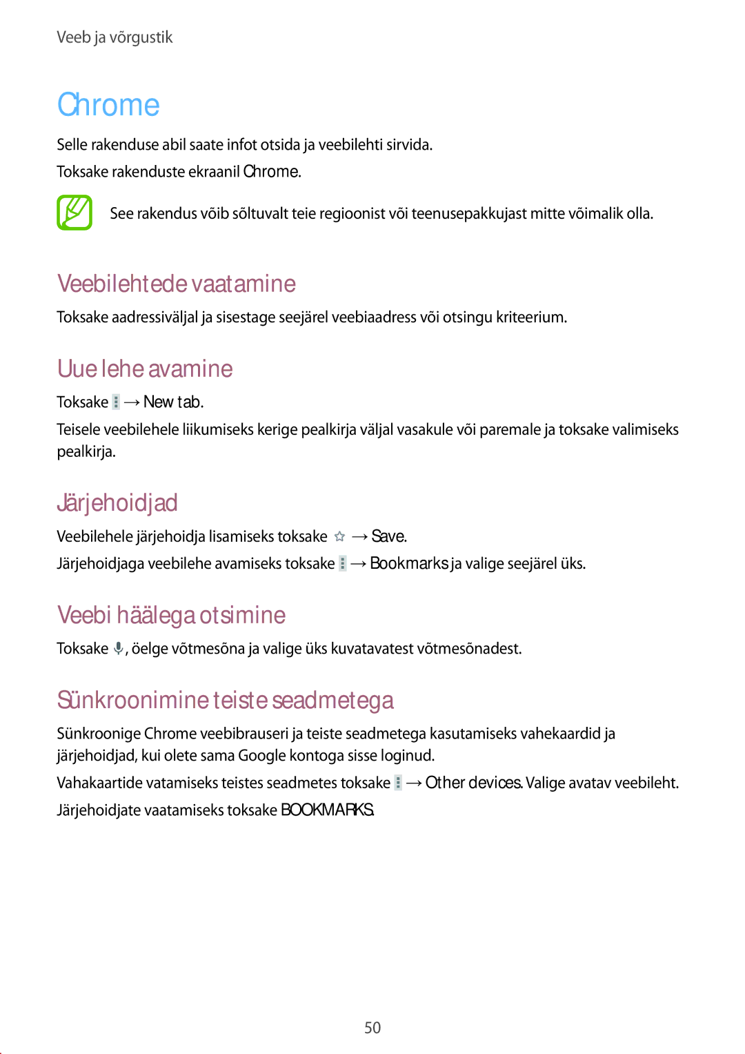 Samsung SM-T530NZWASEB, SM-T530NYKASEB manual Chrome, Sünkroonimine teiste seadmetega 