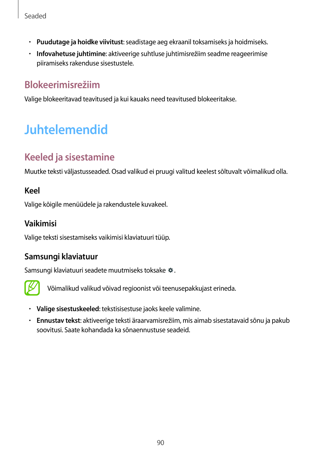 Samsung SM-T530NZWASEB, SM-T530NYKASEB manual Juhtelemendid, Blokeerimisrežiim, Keeled ja sisestamine 