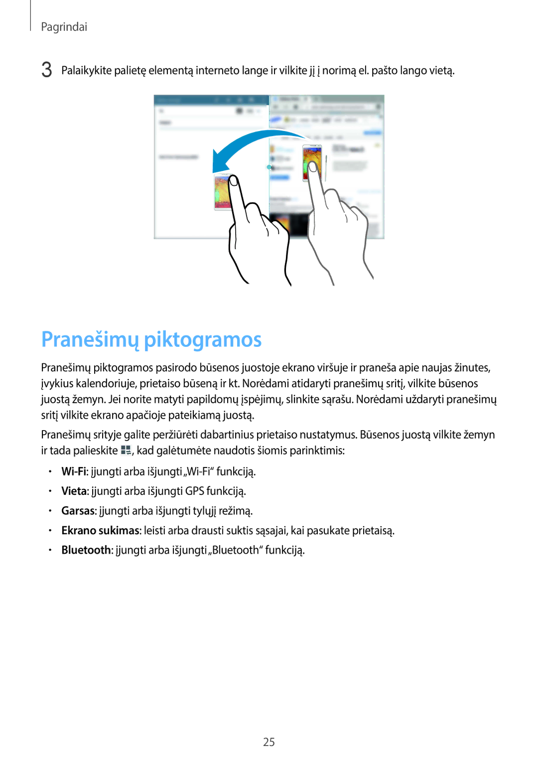 Samsung SM-T530NYKASEB, SM-T530NZWASEB manual Pranešimų piktogramos 