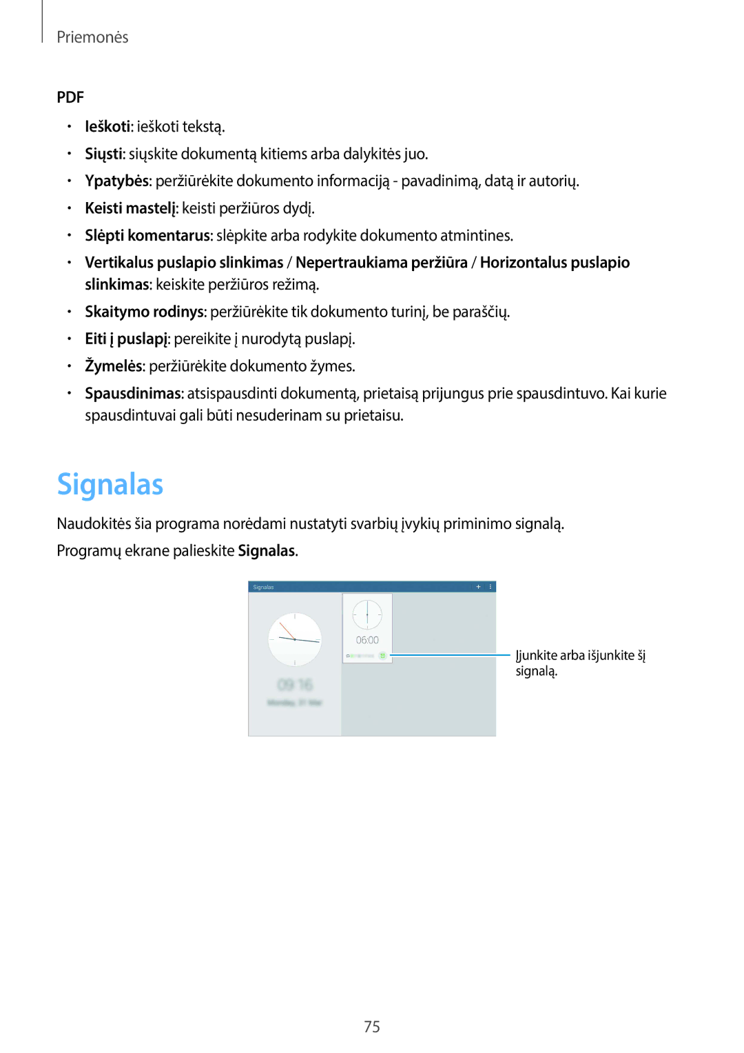 Samsung SM-T530NYKASEB, SM-T530NZWASEB manual Signalas 