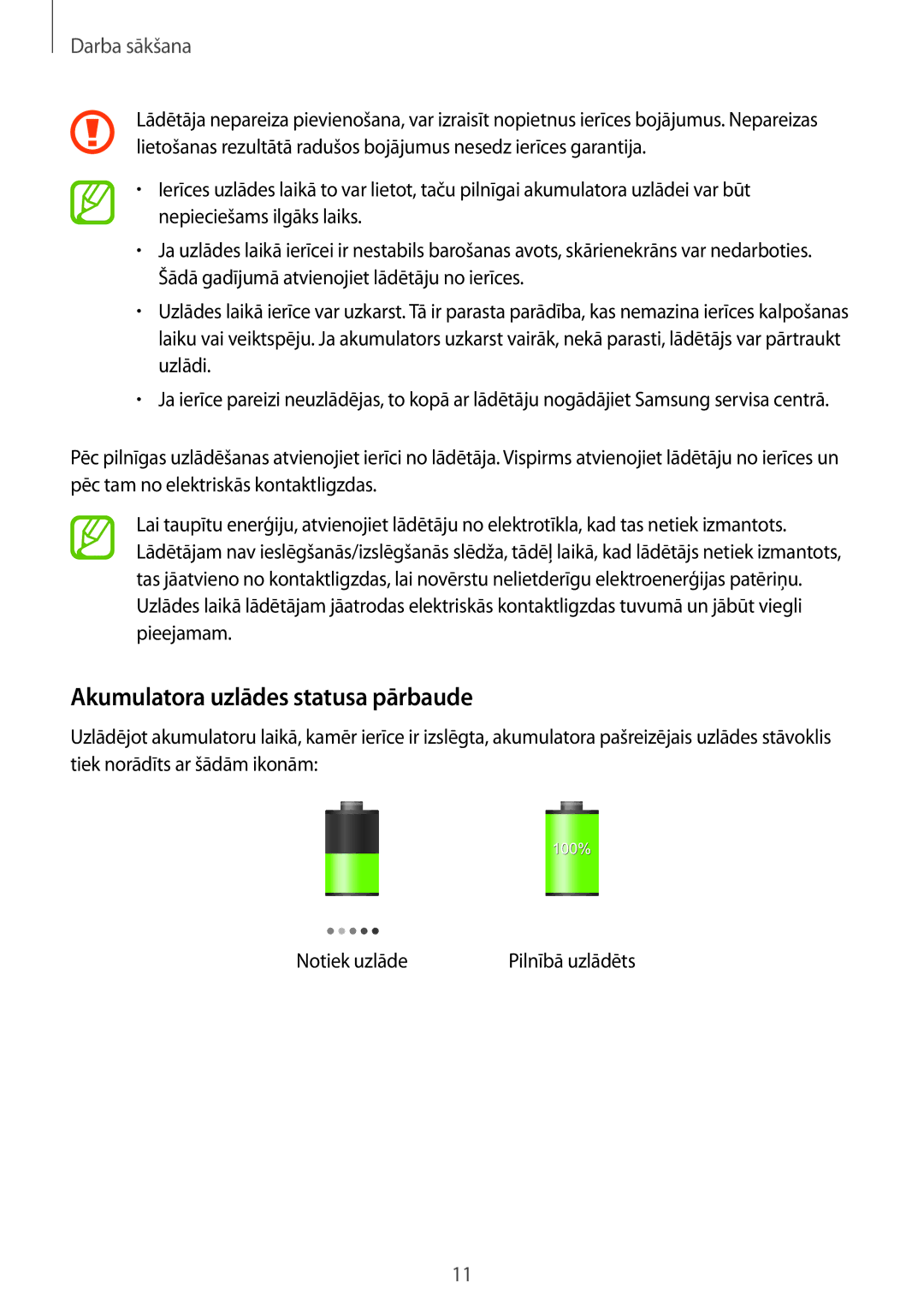 Samsung SM-T530NYKASEB, SM-T530NZWASEB manual Akumulatora uzlādes statusa pārbaude 