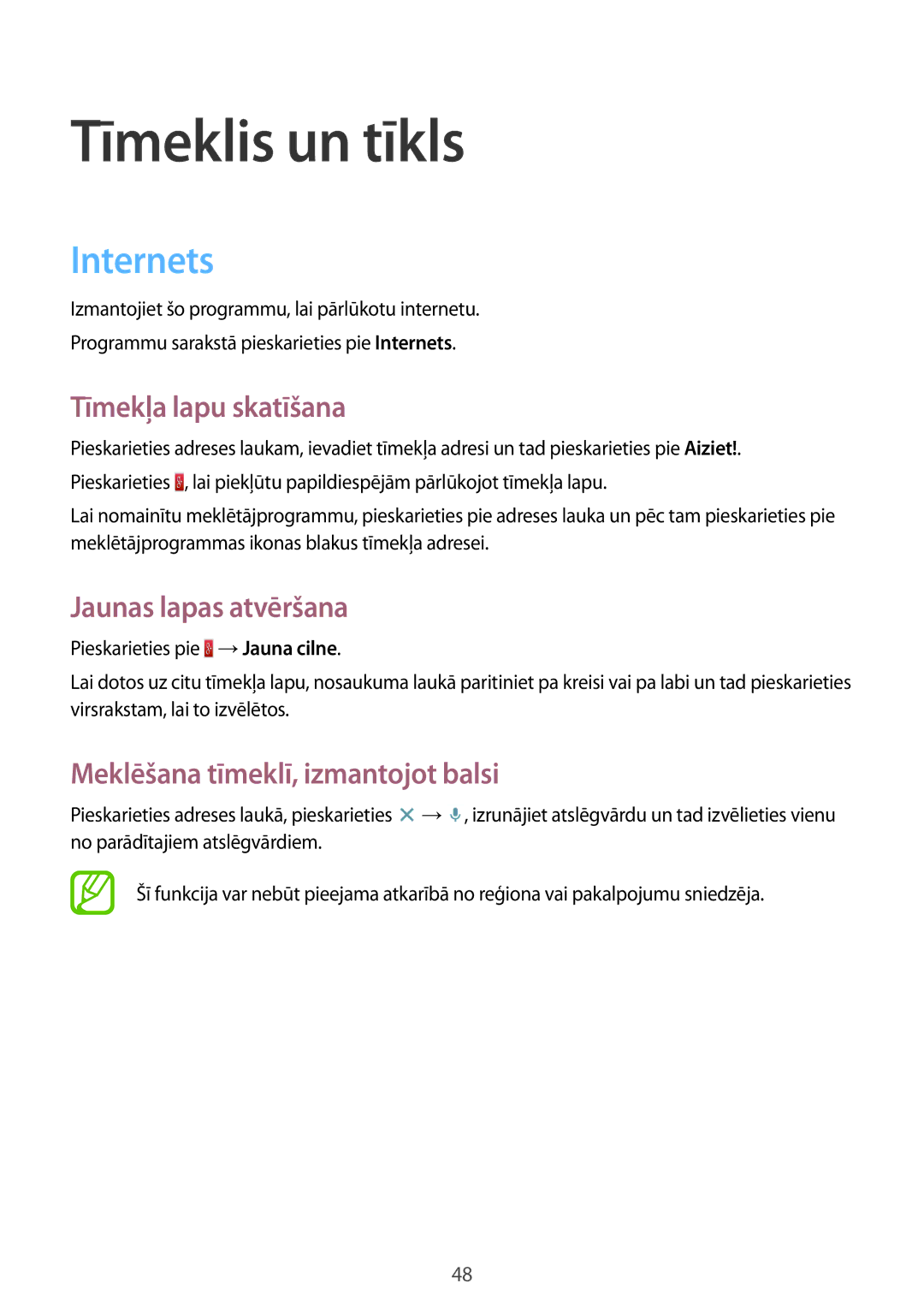 Samsung SM-T530NZWASEB, SM-T530NYKASEB manual Tīmeklis un tīkls, Internets, Tīmekļa lapu skatīšana, Jaunas lapas atvēršana 