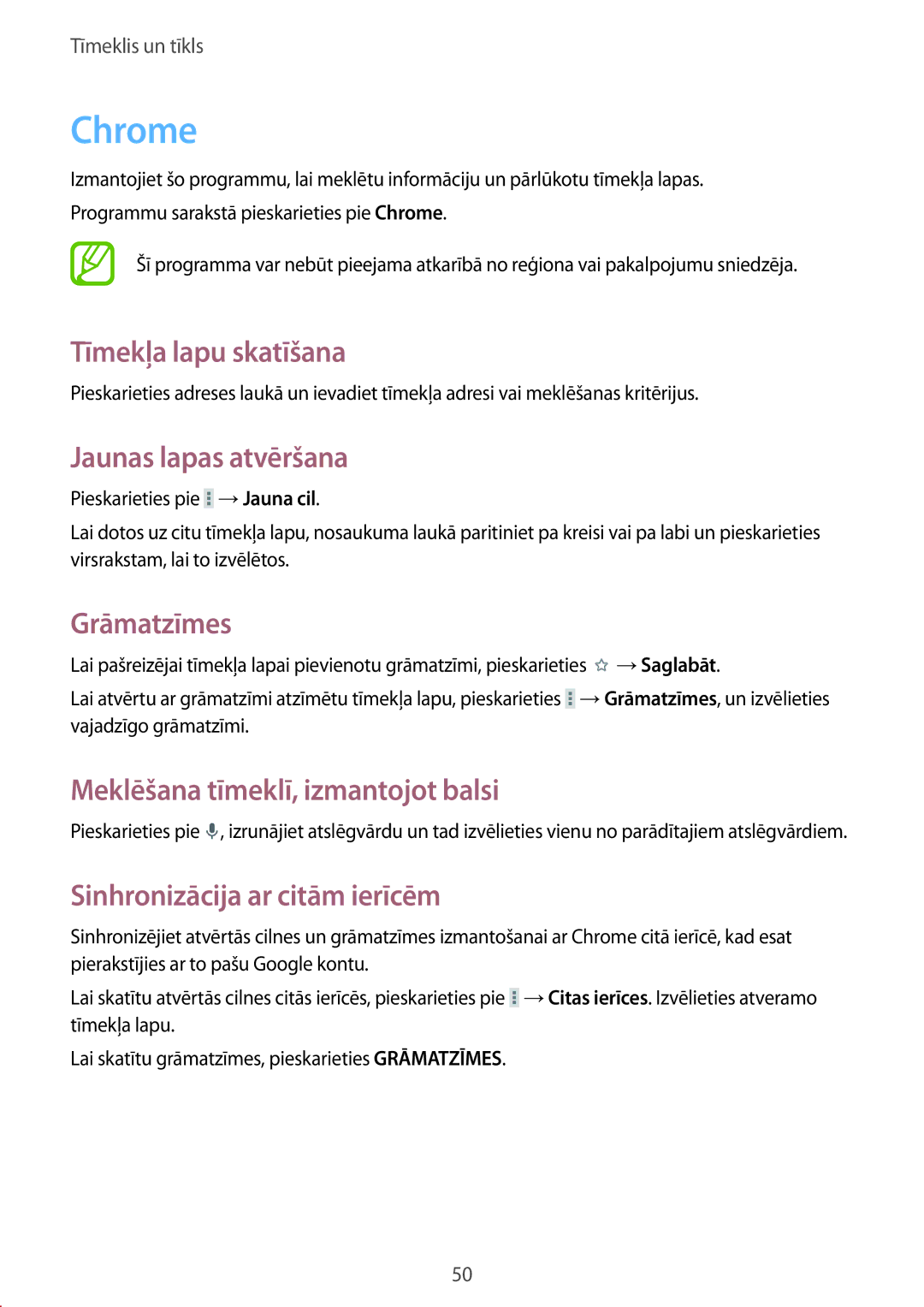 Samsung SM-T530NZWASEB, SM-T530NYKASEB manual Chrome, Sinhronizācija ar citām ierīcēm 