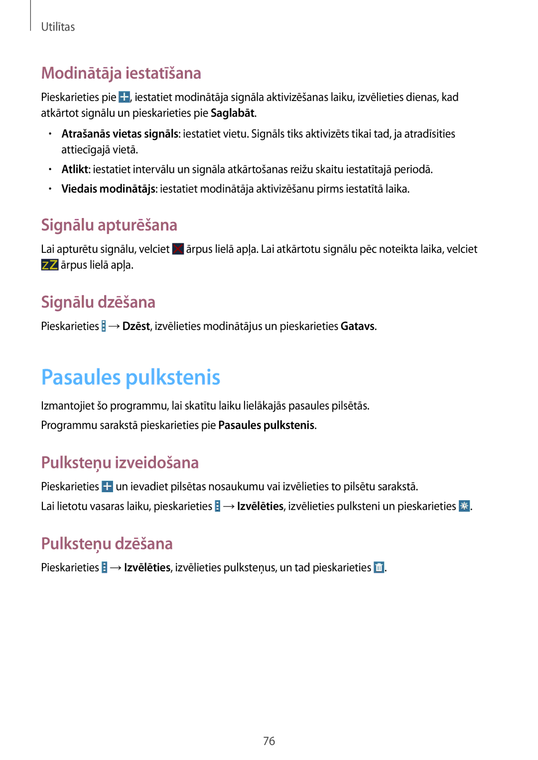 Samsung SM-T530NZWASEB, SM-T530NYKASEB manual Pasaules pulkstenis 