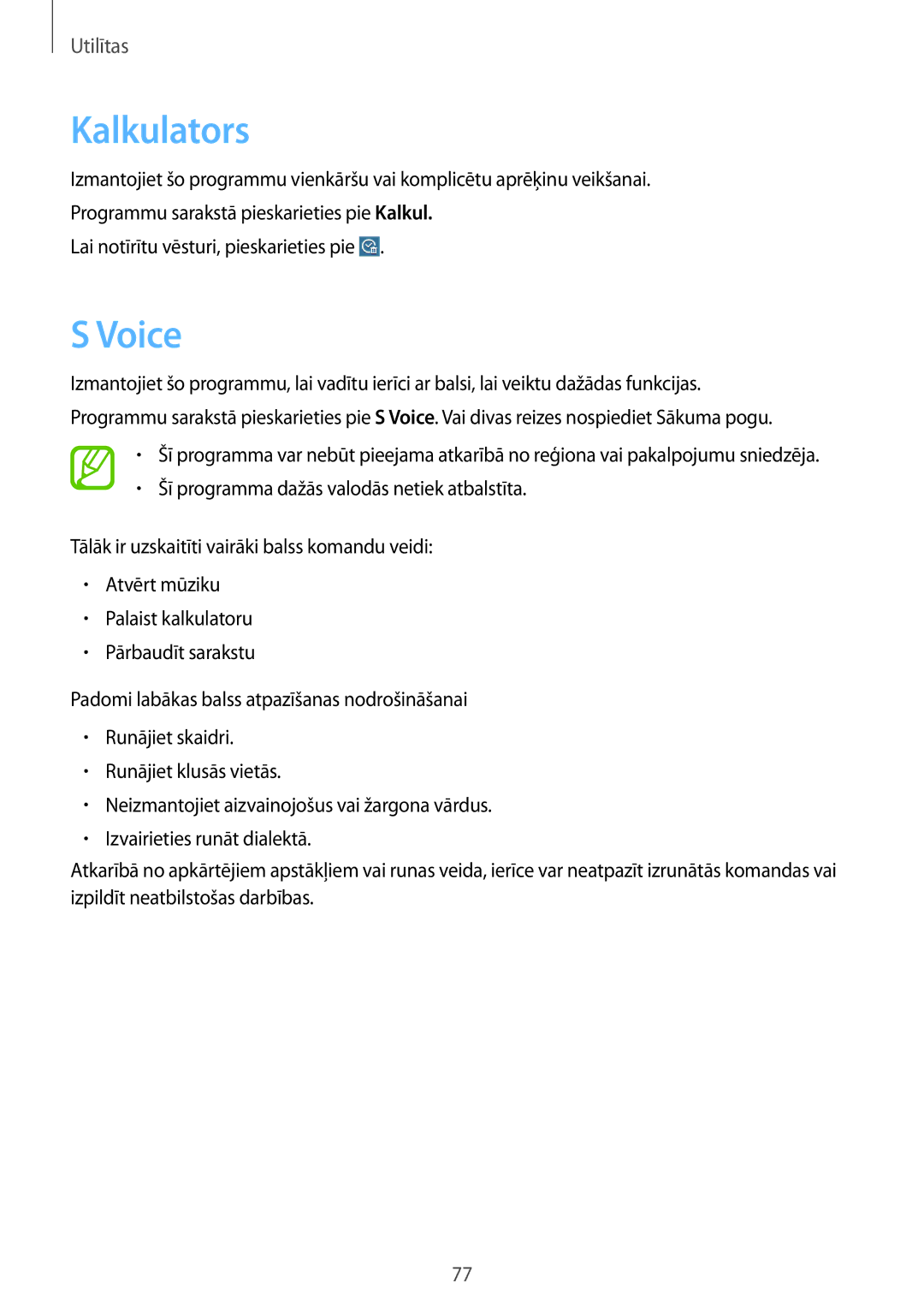 Samsung SM-T530NYKASEB, SM-T530NZWASEB manual Kalkulators, Voice 