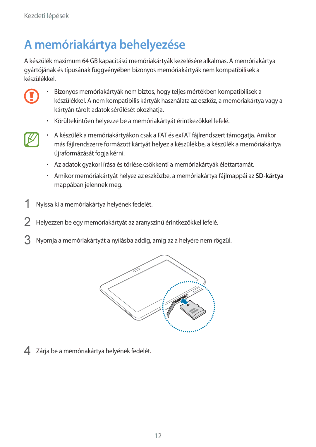 Samsung SM-T530NZWAXEH manual Memóriakártya behelyezése 