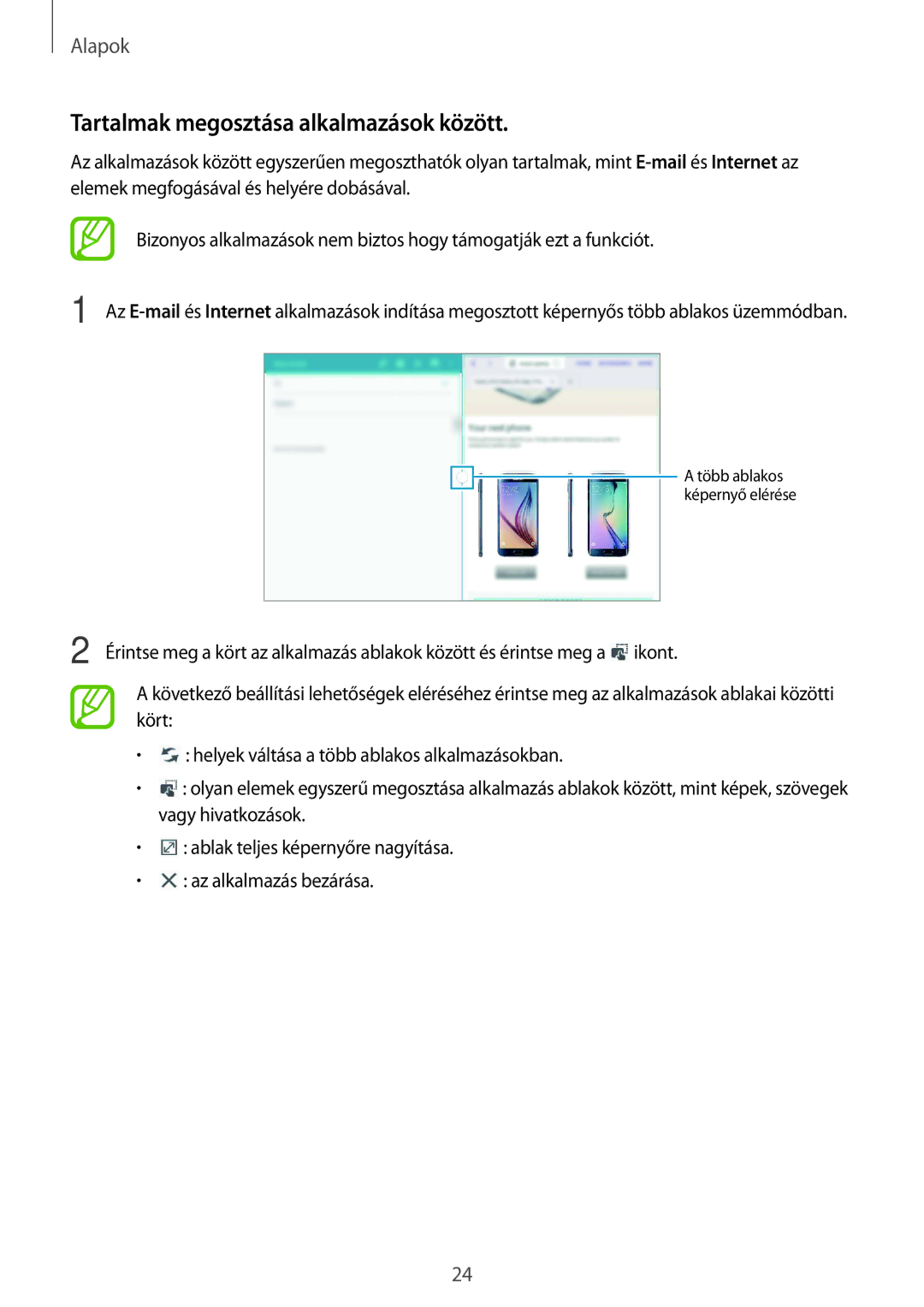 Samsung SM-T530NZWAXEH manual Tartalmak megosztása alkalmazások között 