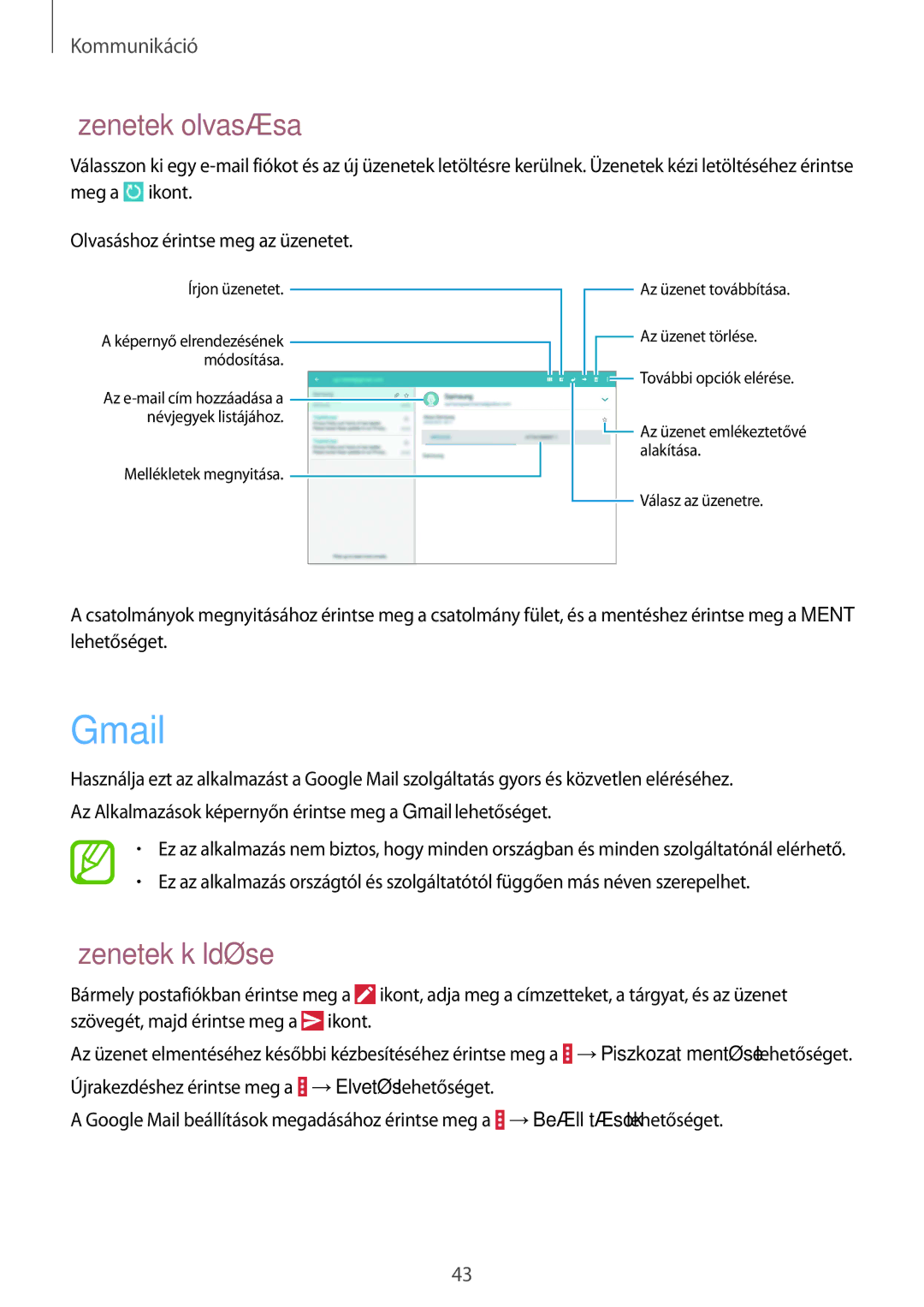 Samsung SM-T530NZWAXEH manual Gmail, Üzenetek olvasása 