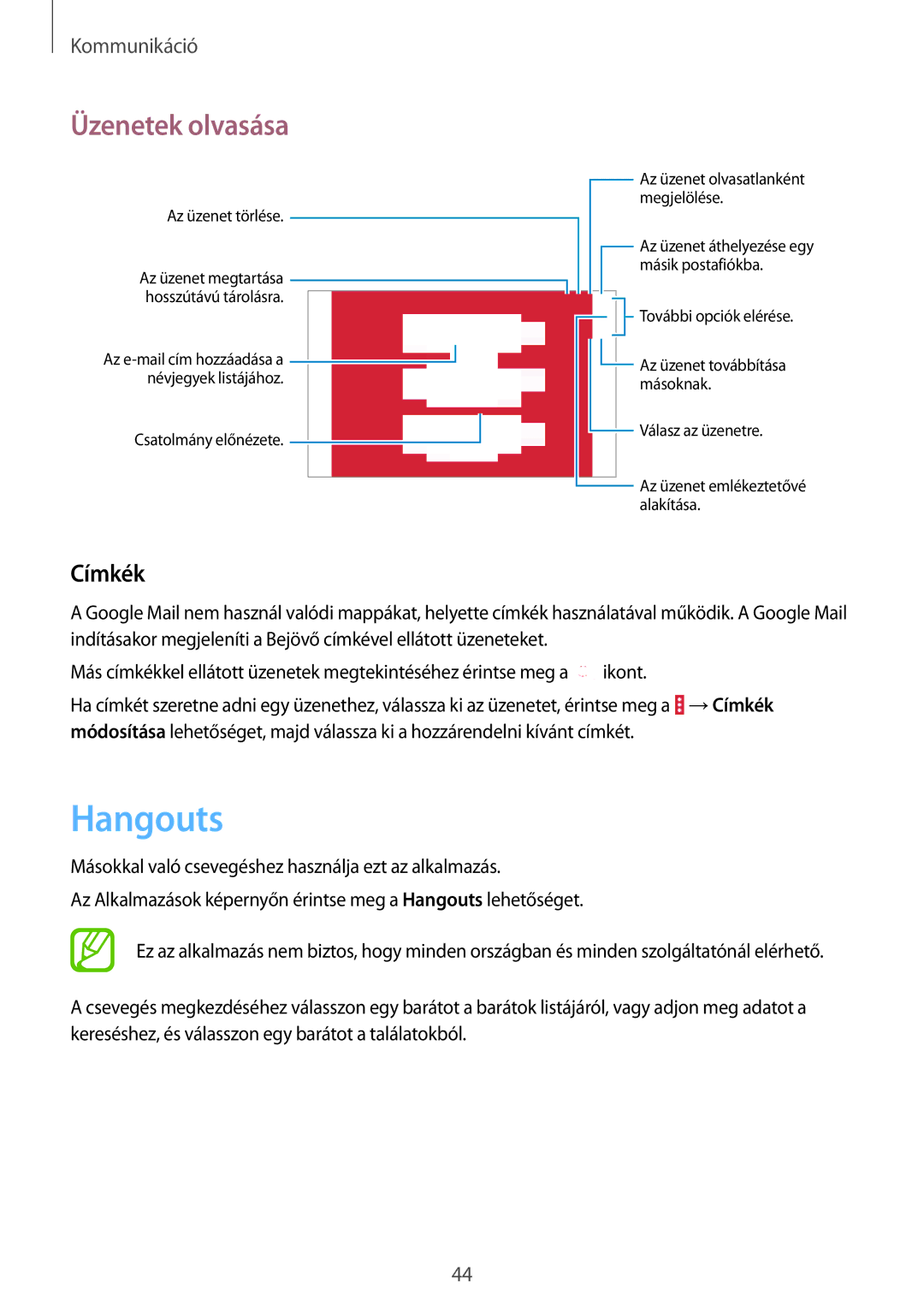 Samsung SM-T530NZWAXEH manual Hangouts, Címkék 