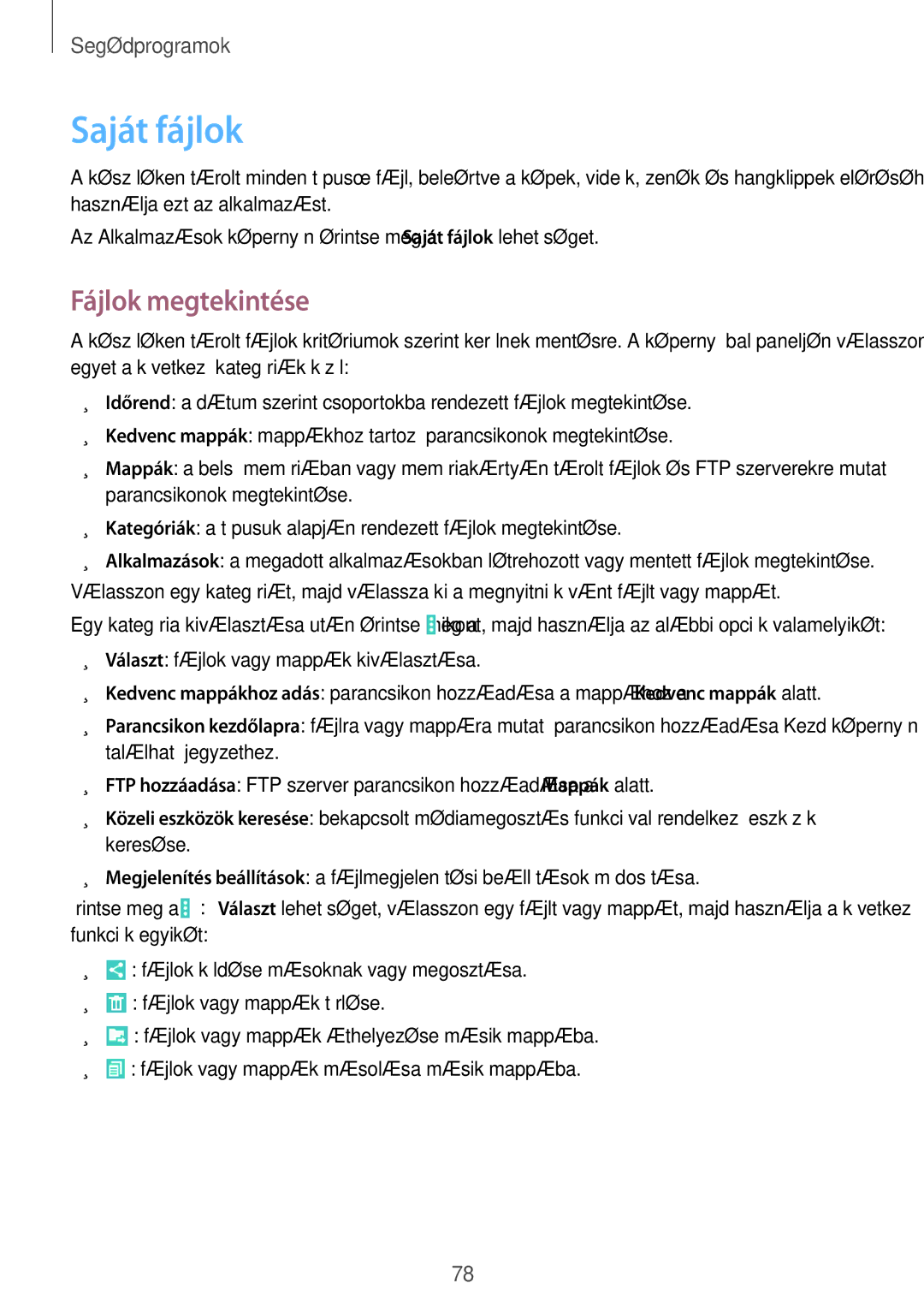 Samsung SM-T530NZWAXEH manual Saját fájlok, Fájlok megtekintése 