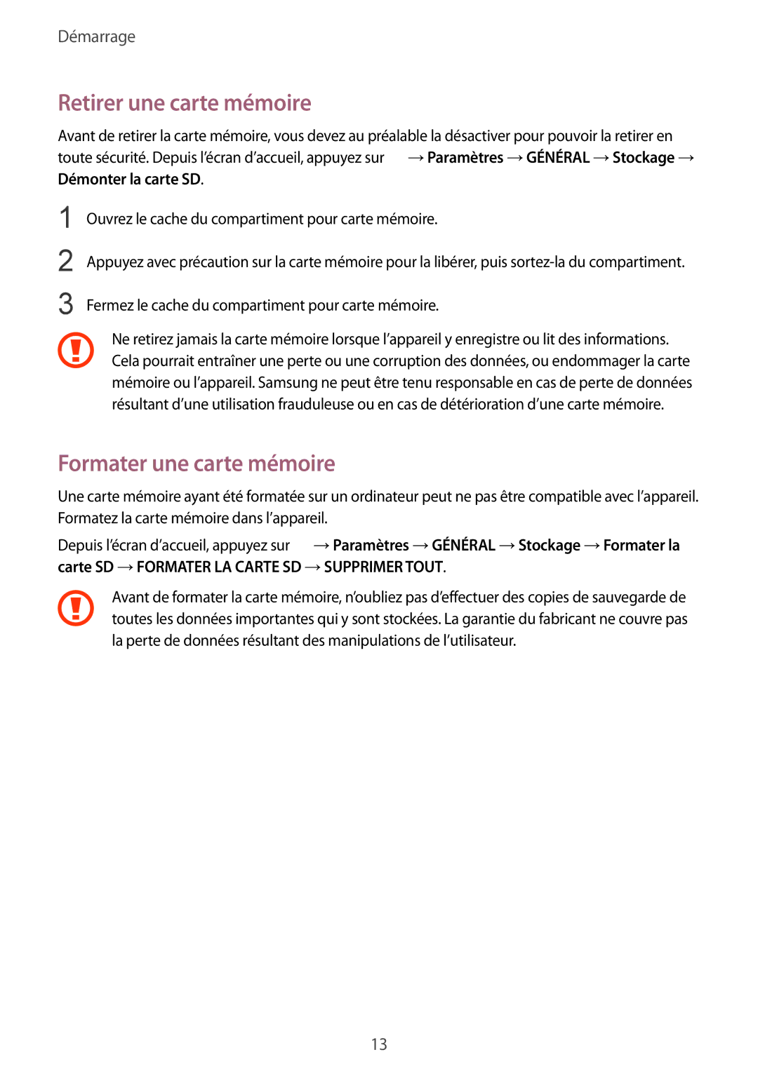 Samsung SM-T530NZWAXEF, SM-T530NZWEXEF, SM-T530NYKAXEF manual Retirer une carte mémoire, Formater une carte mémoire 