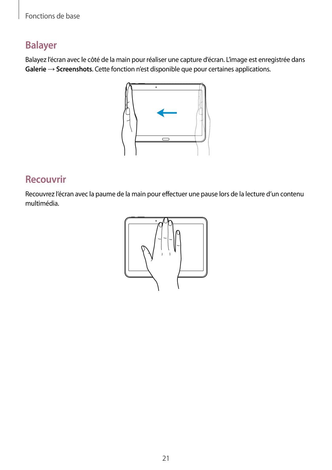 Samsung SM-T530NZWEXEF, SM-T530NZWAXEF, SM-T530NYKAXEF manual Balayer, Recouvrir 