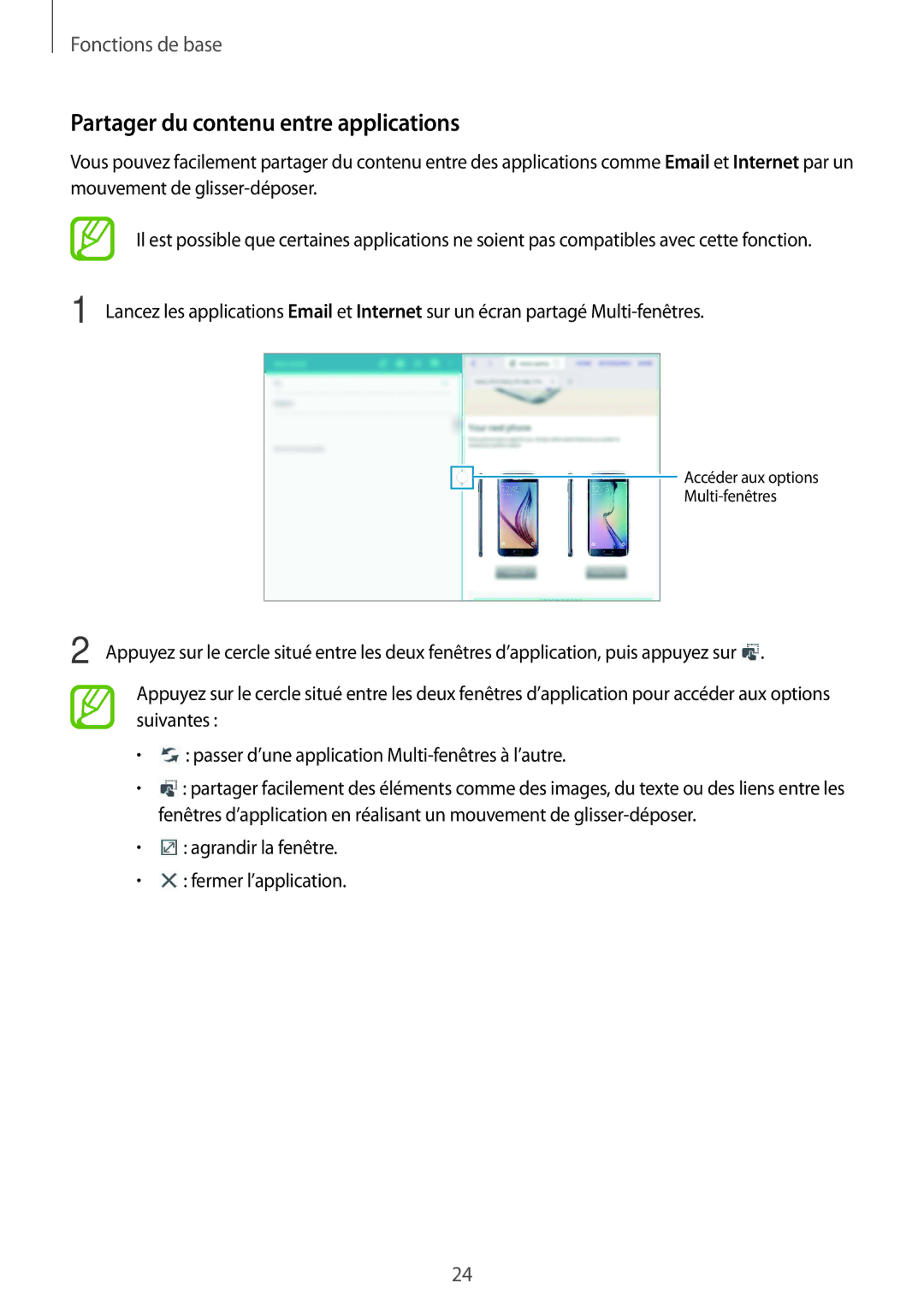 Samsung SM-T530NZWEXEF, SM-T530NZWAXEF, SM-T530NYKAXEF manual Partager du contenu entre applications 