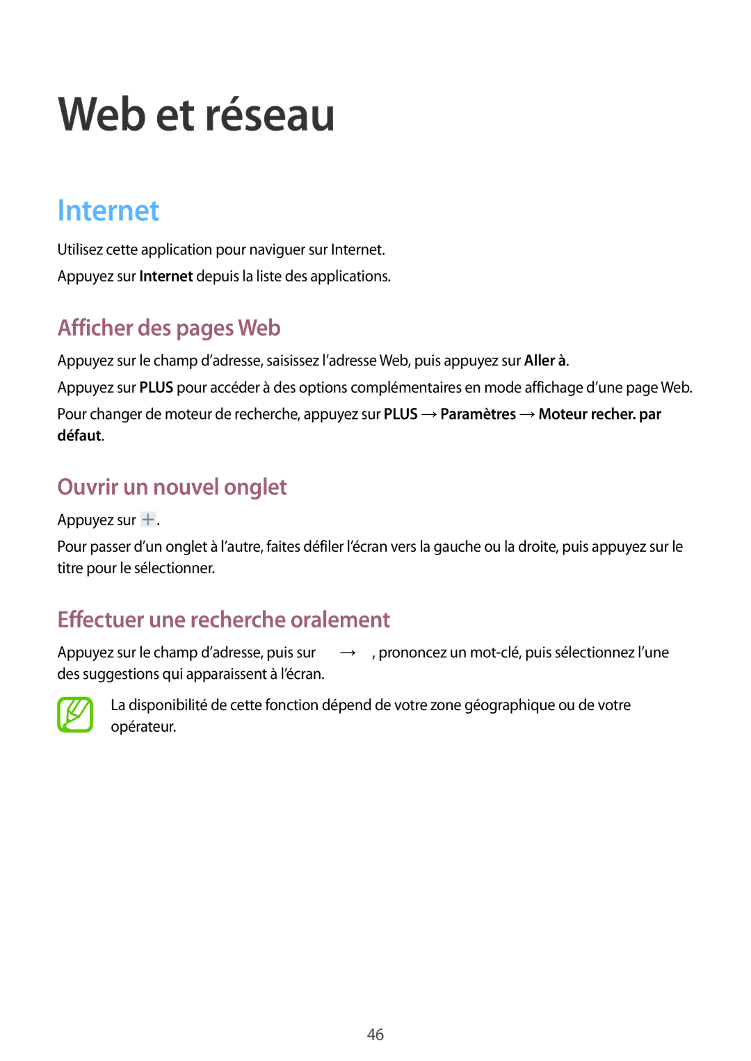 Samsung SM-T530NZWAXEF, SM-T530NZWEXEF manual Web et réseau, Internet, Afficher des pages Web, Ouvrir un nouvel onglet 