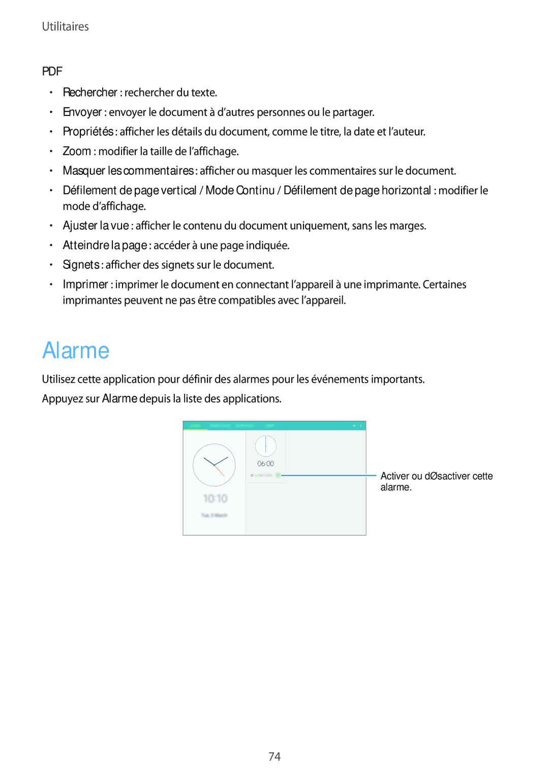 Samsung SM-T530NYKAXEF, SM-T530NZWEXEF, SM-T530NZWAXEF manual Alarme 