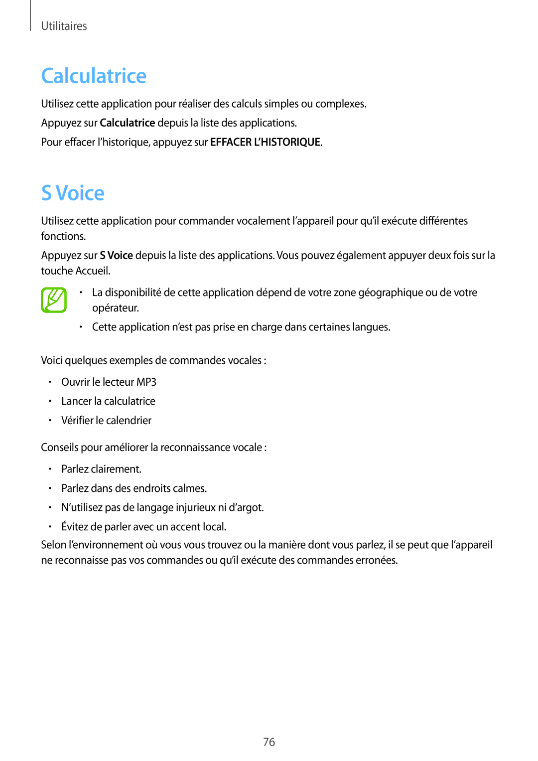 Samsung SM-T530NZWAXEF, SM-T530NZWEXEF, SM-T530NYKAXEF manual Calculatrice, Voice 