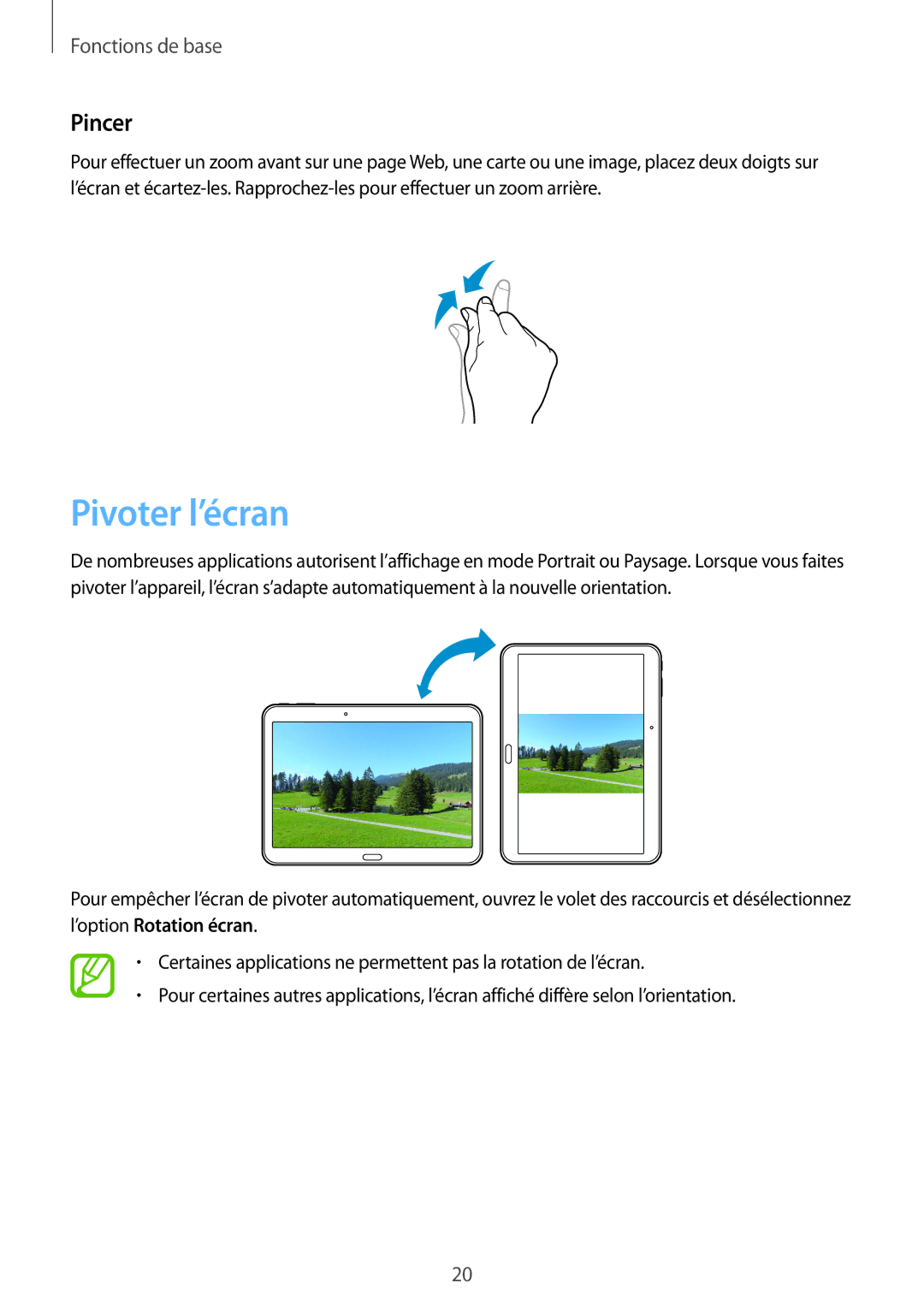 Samsung SM-T530NYKAXEF, SM-T530NZWEXEF, SM-T530NZWAXEF manual Pivoter l’écran, Pincer 