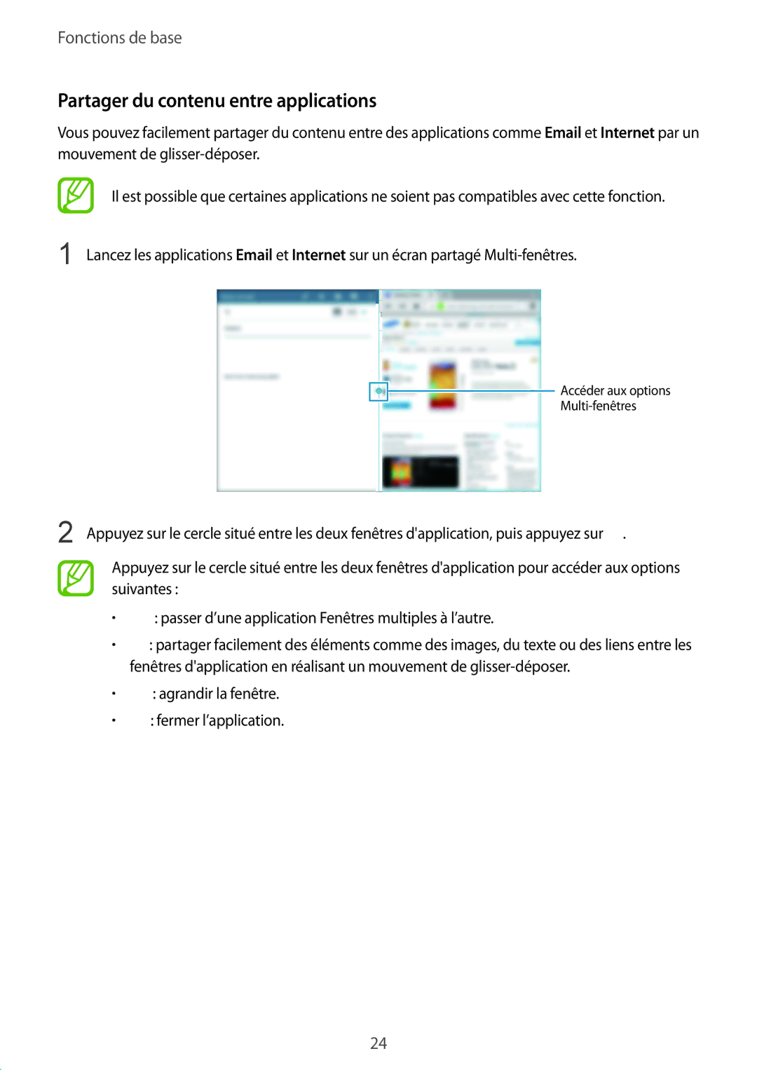 Samsung SM-T530NZWEXEF, SM-T530NZWAXEF, SM-T530NYKAXEF manual Partager du contenu entre applications 