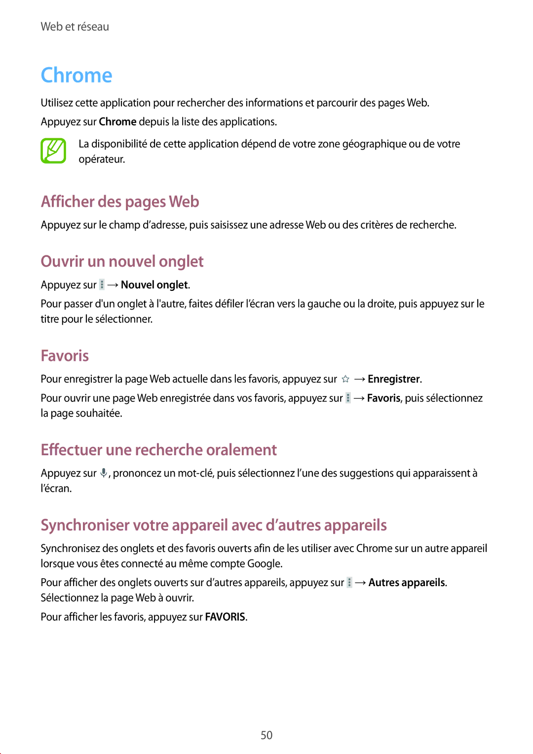 Samsung SM-T530NYKAXEF, SM-T530NZWEXEF, SM-T530NZWAXEF manual Chrome, Synchroniser votre appareil avec d’autres appareils 