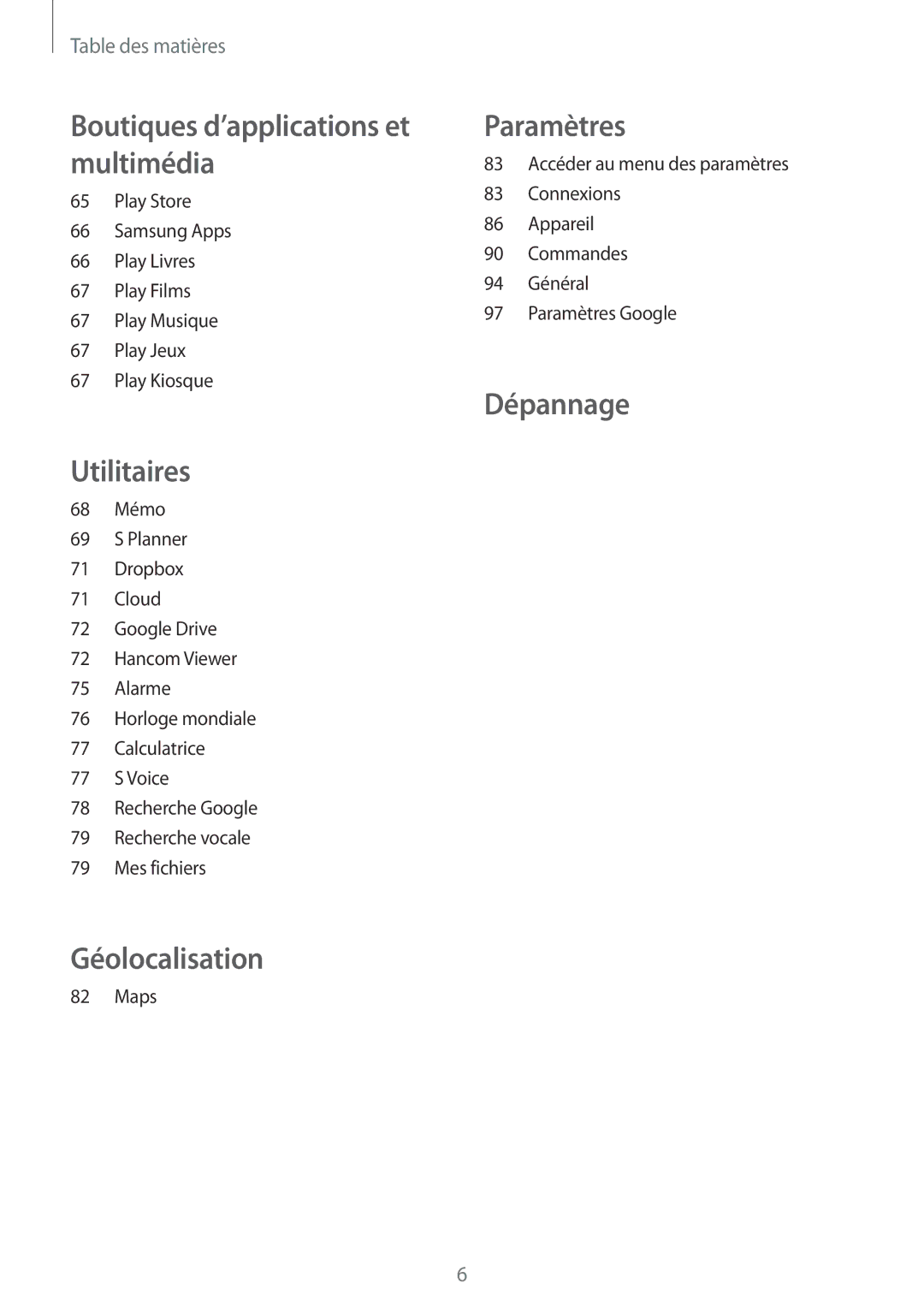 Samsung SM-T530NZWEXEF, SM-T530NZWAXEF, SM-T530NYKAXEF manual Géolocalisation 