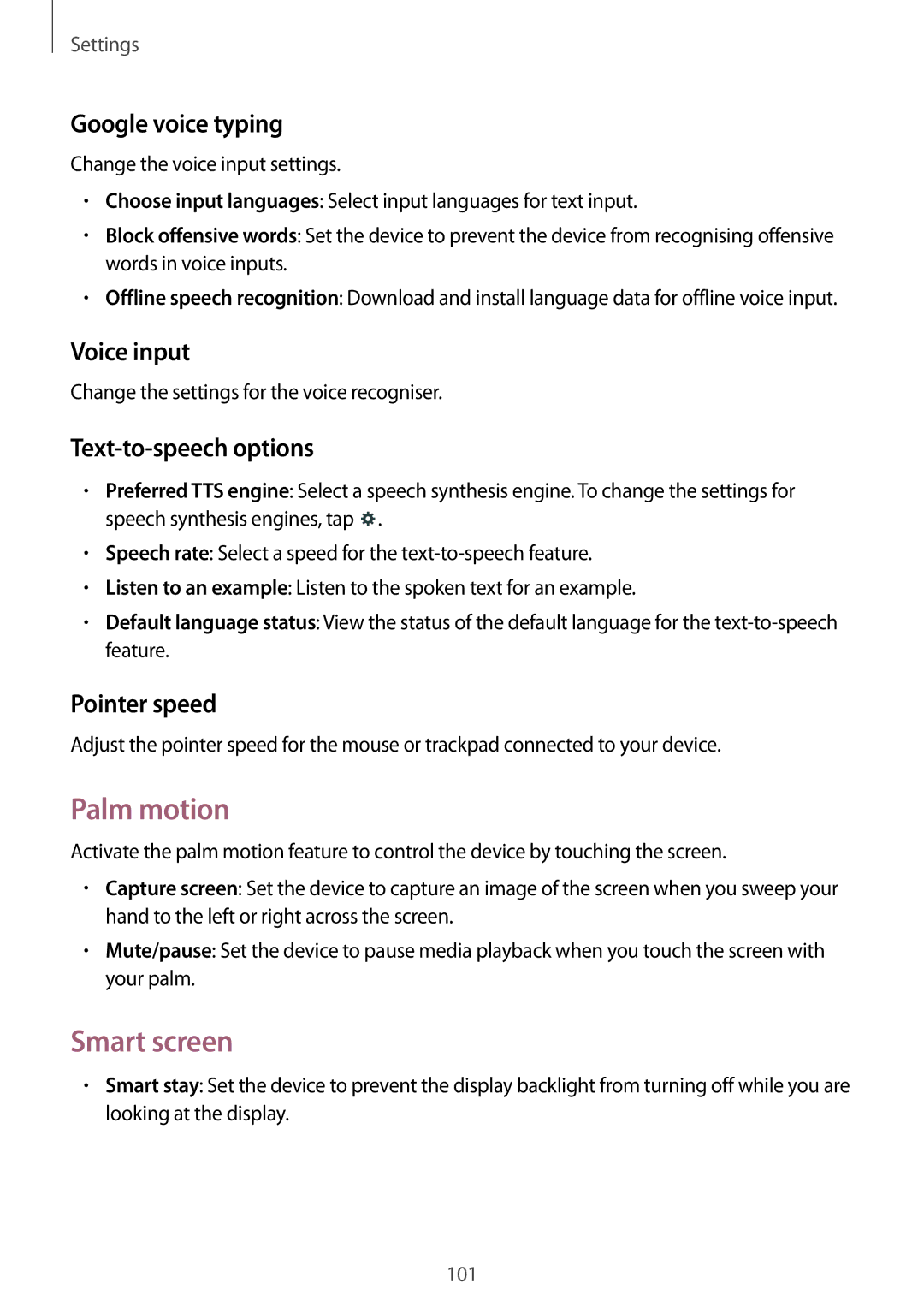 Samsung SM-T531NZWASER, SM-T531NYKASER manual Palm motion, Smart screen 