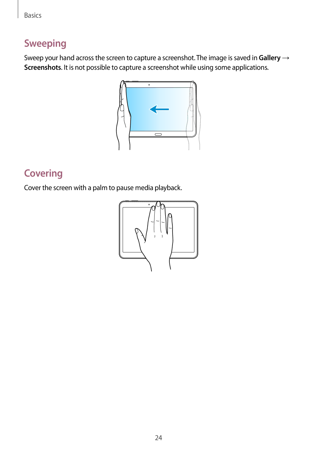 Samsung SM-T531NYKASER, SM-T531NZWASER manual Sweeping, Covering 